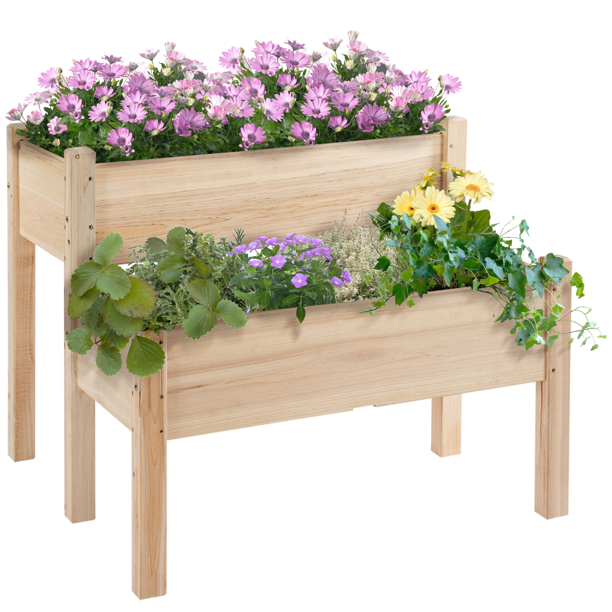 Raised Garden Bed, 2-Tier Wood Planter Stand Plant Grow Box, 34