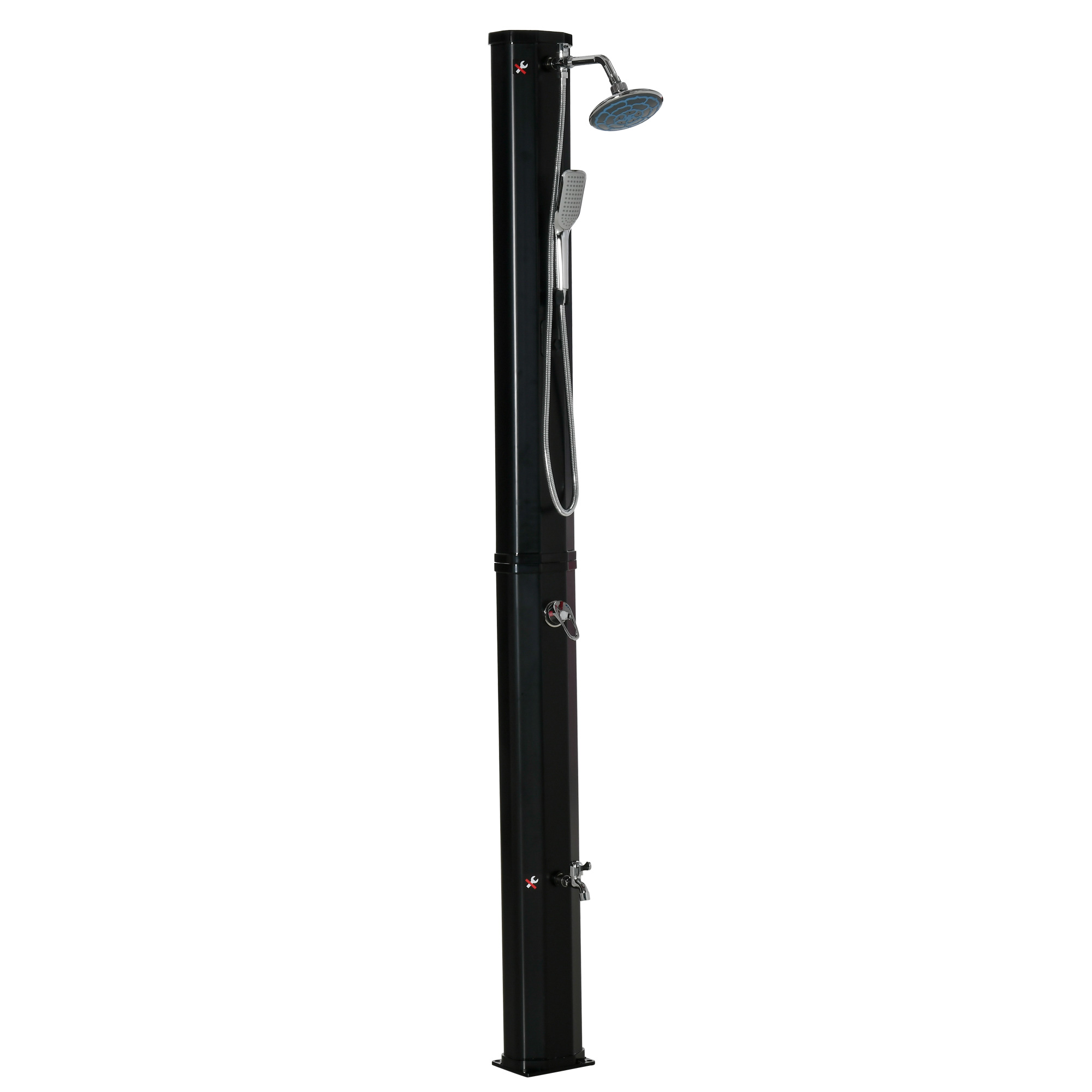 7' Outdoor Solar Heated Shower with 360 Rotating Rainfall & Handheld Shower Head, Foot Shower Faucet, Temperature and Pressure Adjustable, Holds 9.2 Gallons for Backyard Pool (Drop Shipping Only, Not for Amazon)