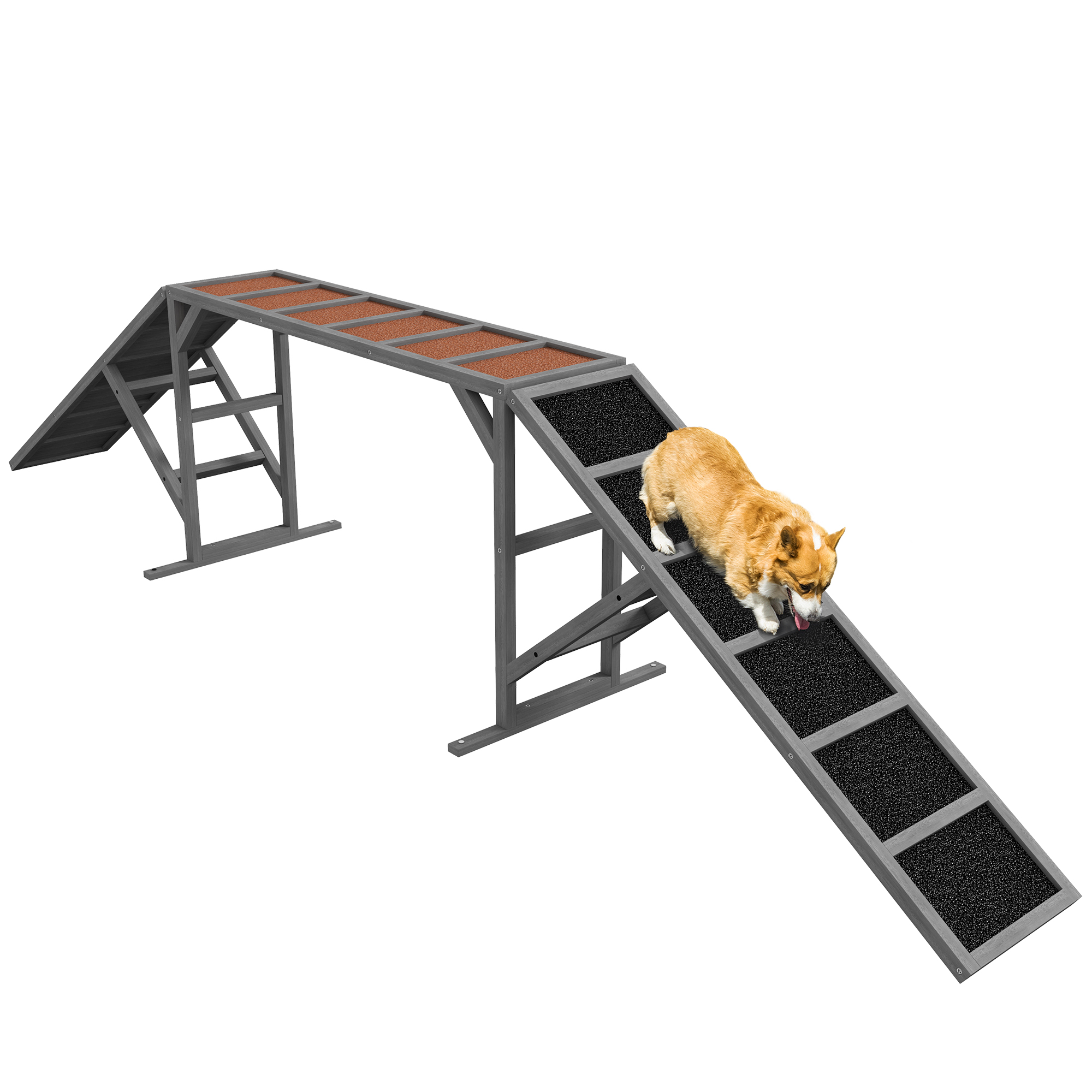 Dog Agility Equipment Ramp with Safety Bar, Non-slip Surface, for Walk and Pause Training, Gray (Drop Shipping Only, Not for Amazon)