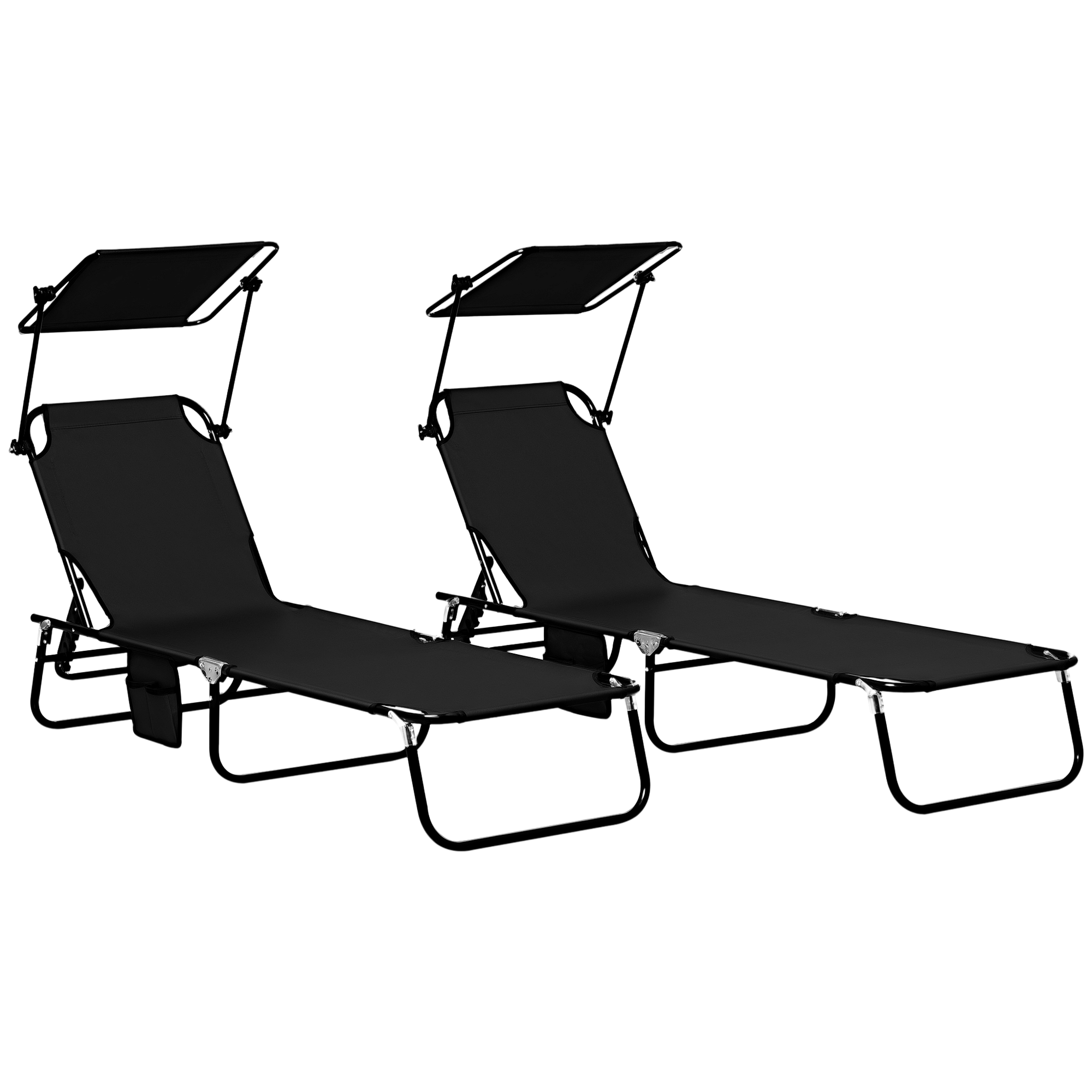 Set of Two Folding Sun Loungers, with Adjustable Backs and Sun Canopies - Dark Blue (Drop Shipping Only, Not for Amazon)