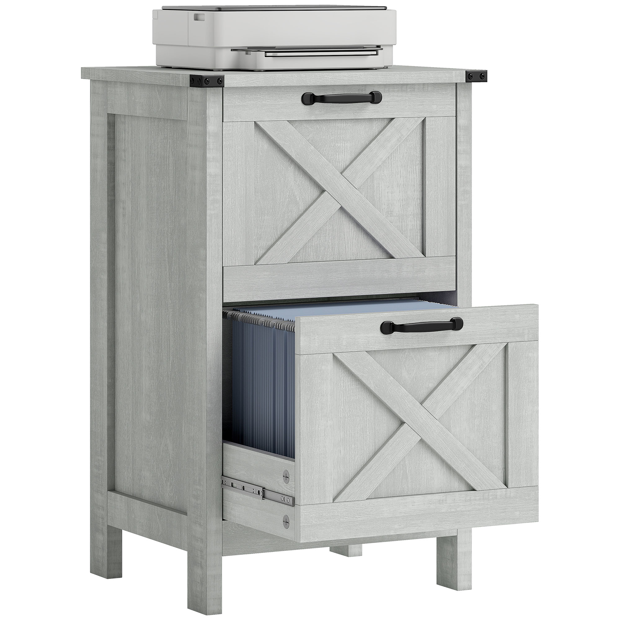 Vertical File Cabinet with 2 Drawers, Rustic Farmhouse Office Storage Cabinet for A4, Letter Size, Distressed Light Gray (Drop Shipping Only, Not for Amazon)