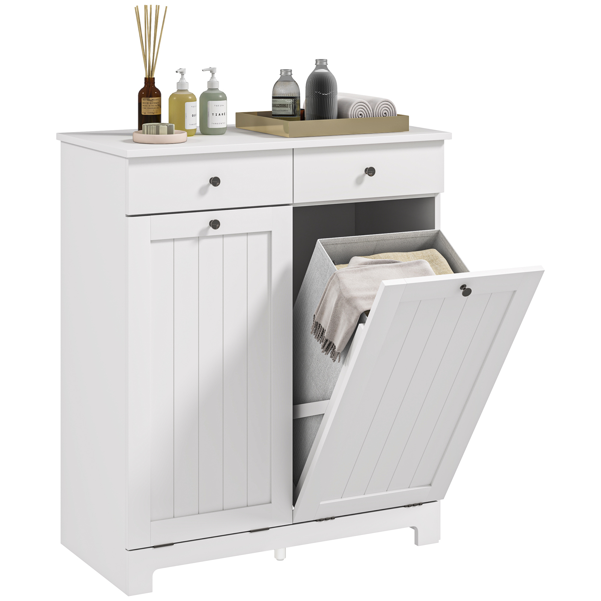 Laundry Hamper Cabinet, Laundry Cabinet with 2 Tilt Out Laundry Baskets and 2 Drawers, Black (Drop Shipping Only, Not for Amazon)