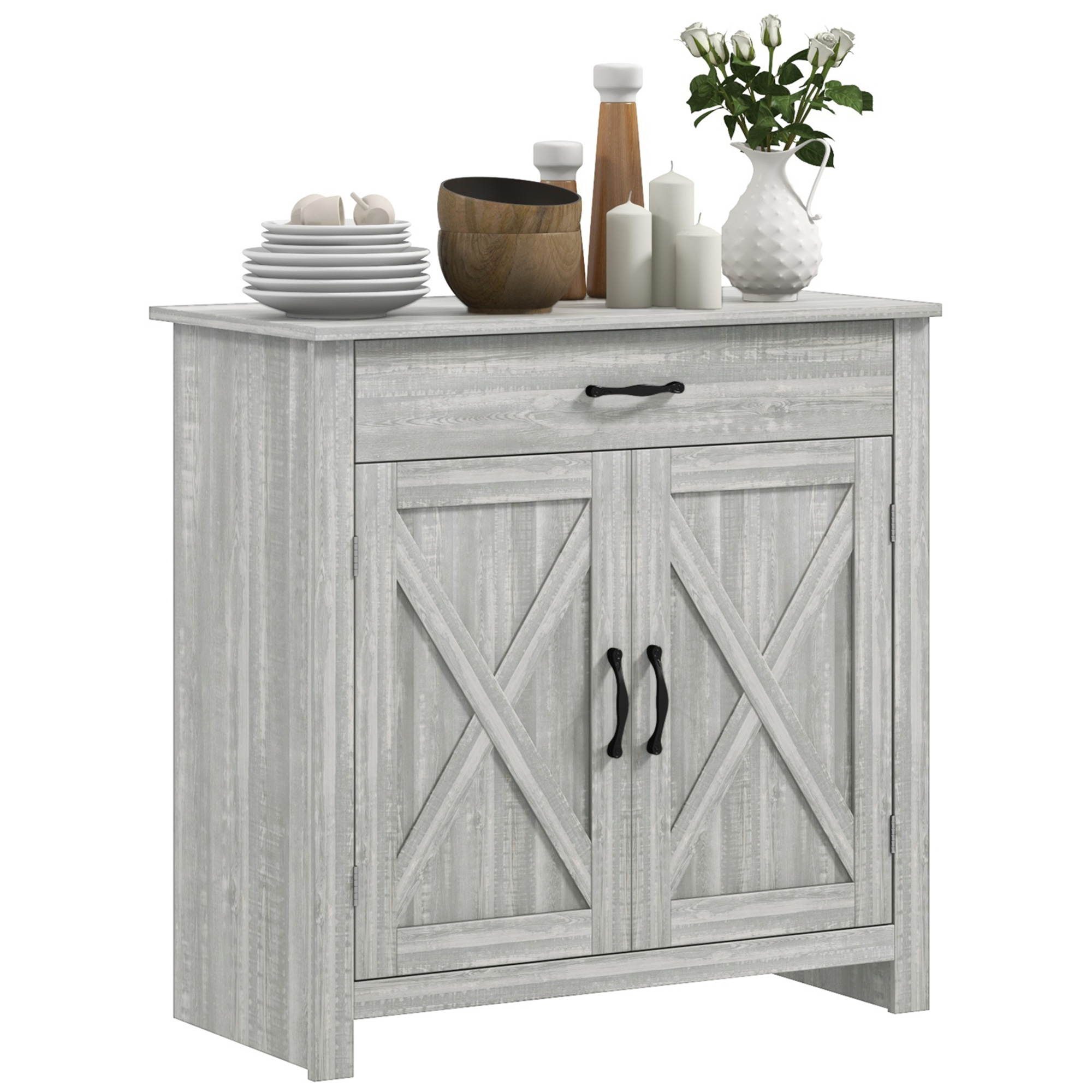Farmhouse Sideboard Cabinet with Barn Doors Kitchen Buffet Cabinet with Drawer and Adjustable Shelf Stone Gray (Drop Shipping Only, Not for Amazon)
