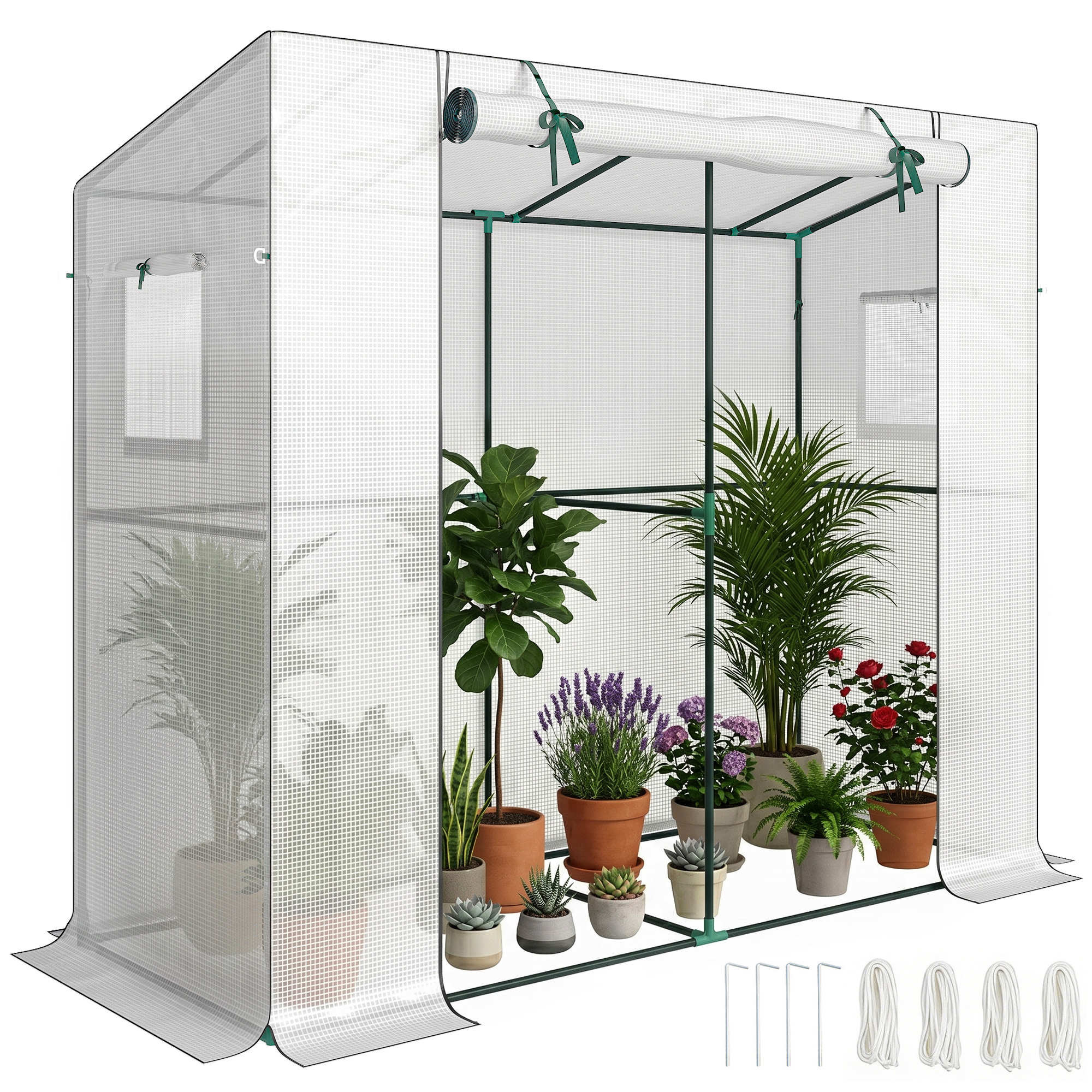 Walk-in Portable Greenhouse Small Greenhouse for Outdoors with UV-resistant PE Cover, 6.6' x 2.5' x 5.6' White (Drop Shipping Only, Not for Amazon)