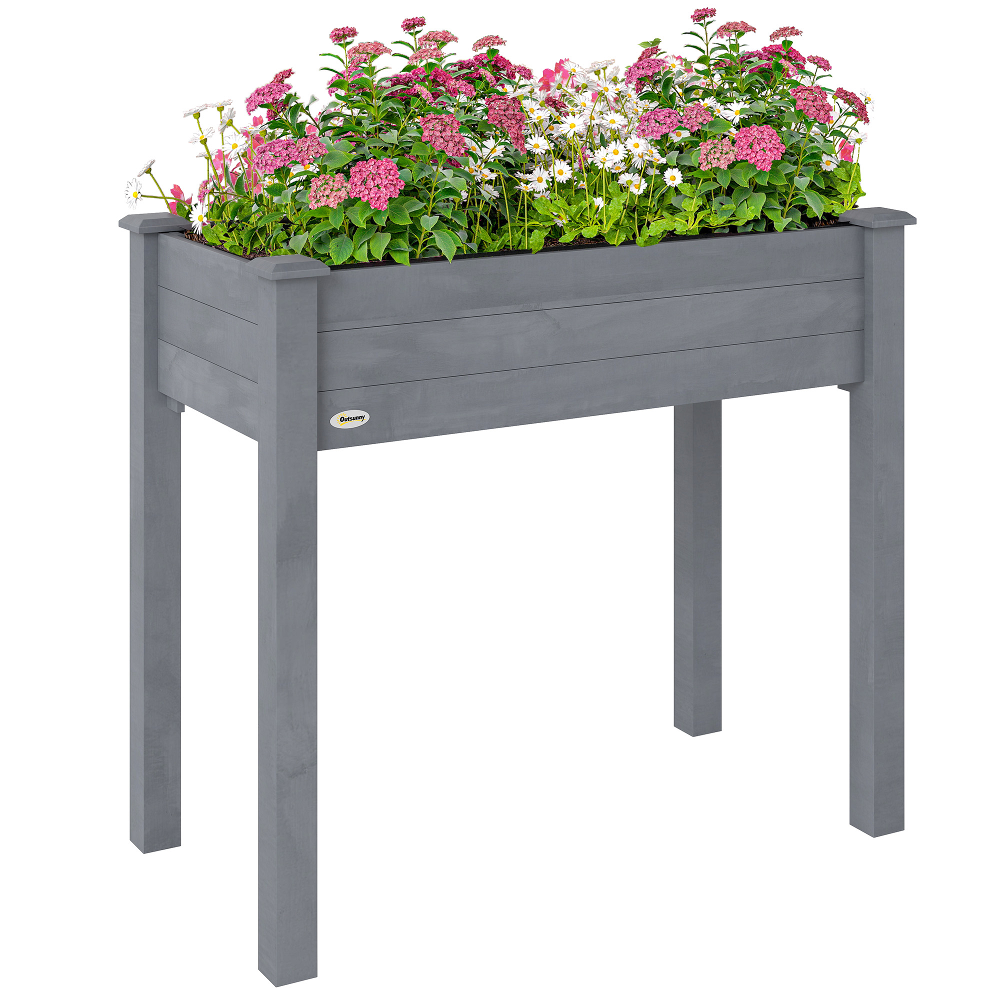 Raised Bed for Garden, Wooden Elevated Planter Box with Bed Liner, for Flower Vegetable Herb, Dark Grey (Drop Shipping Only, Not for Amazon)
