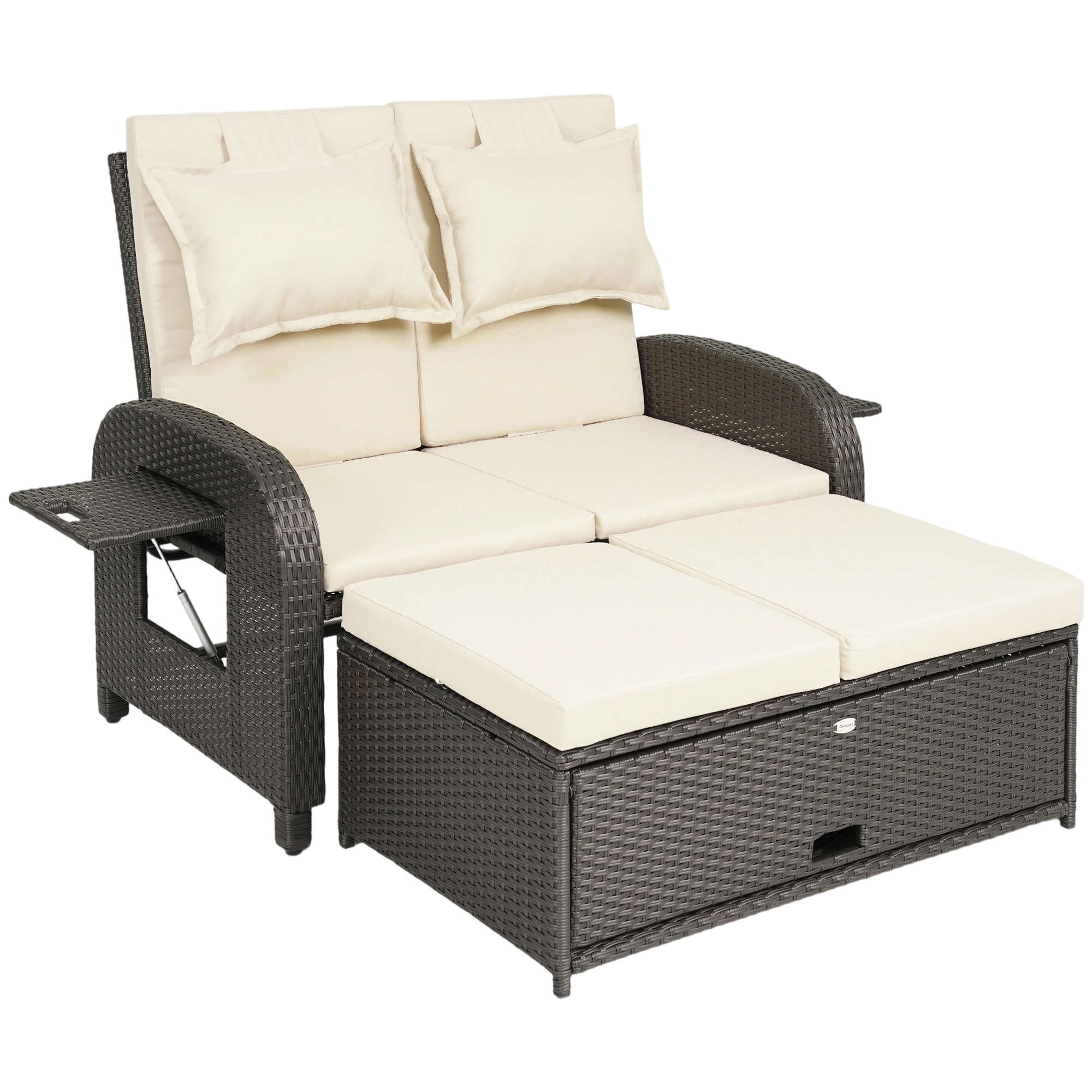 Patio Rattan Daybed, Wicker Outdoor Daybed with Storage Ottoman, Loveseat w/ Adjustable Backrest, Gray (Drop Shipping Only, Not for Amazon)