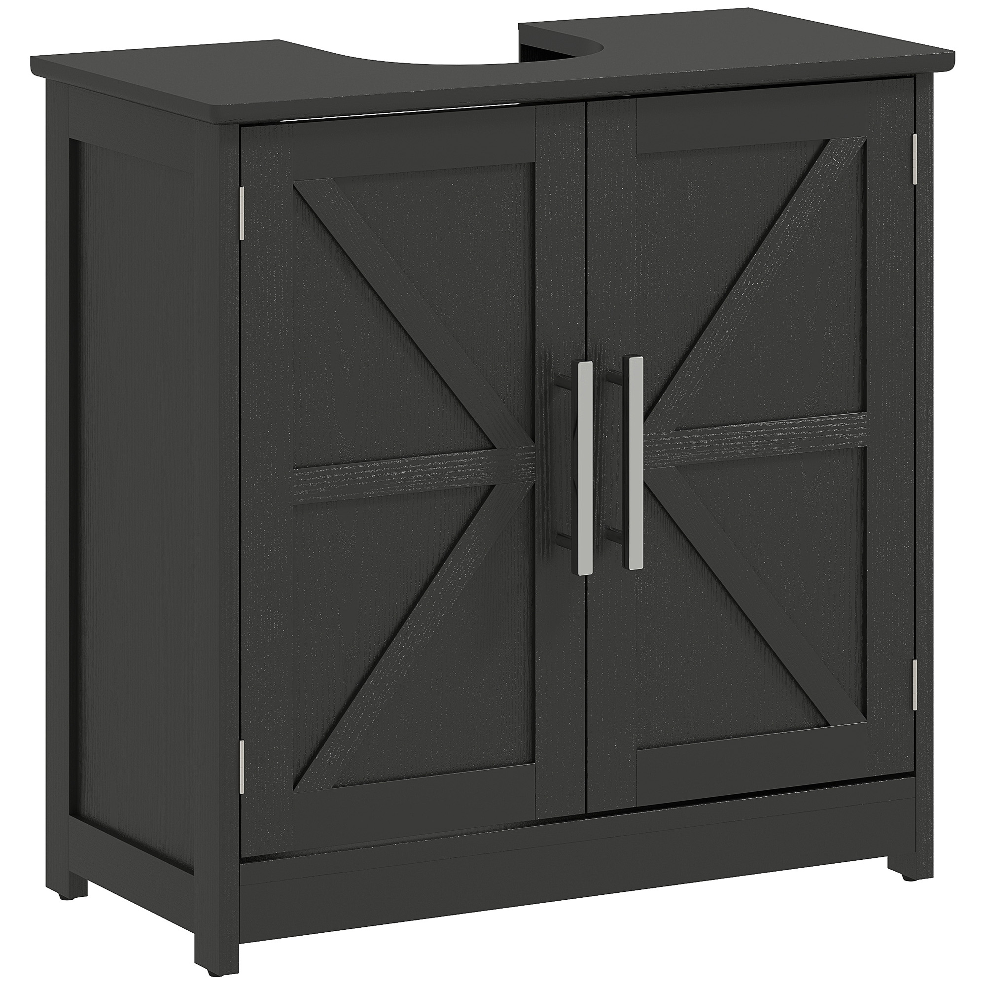 Farmhouse Pedestal Sink Storage Cabinet, Bathroom Sink Cabinet with 2 Barn Doors and Adjustable Shelf, Distressed Black (Drop Shipping Only, Not for Amazon)