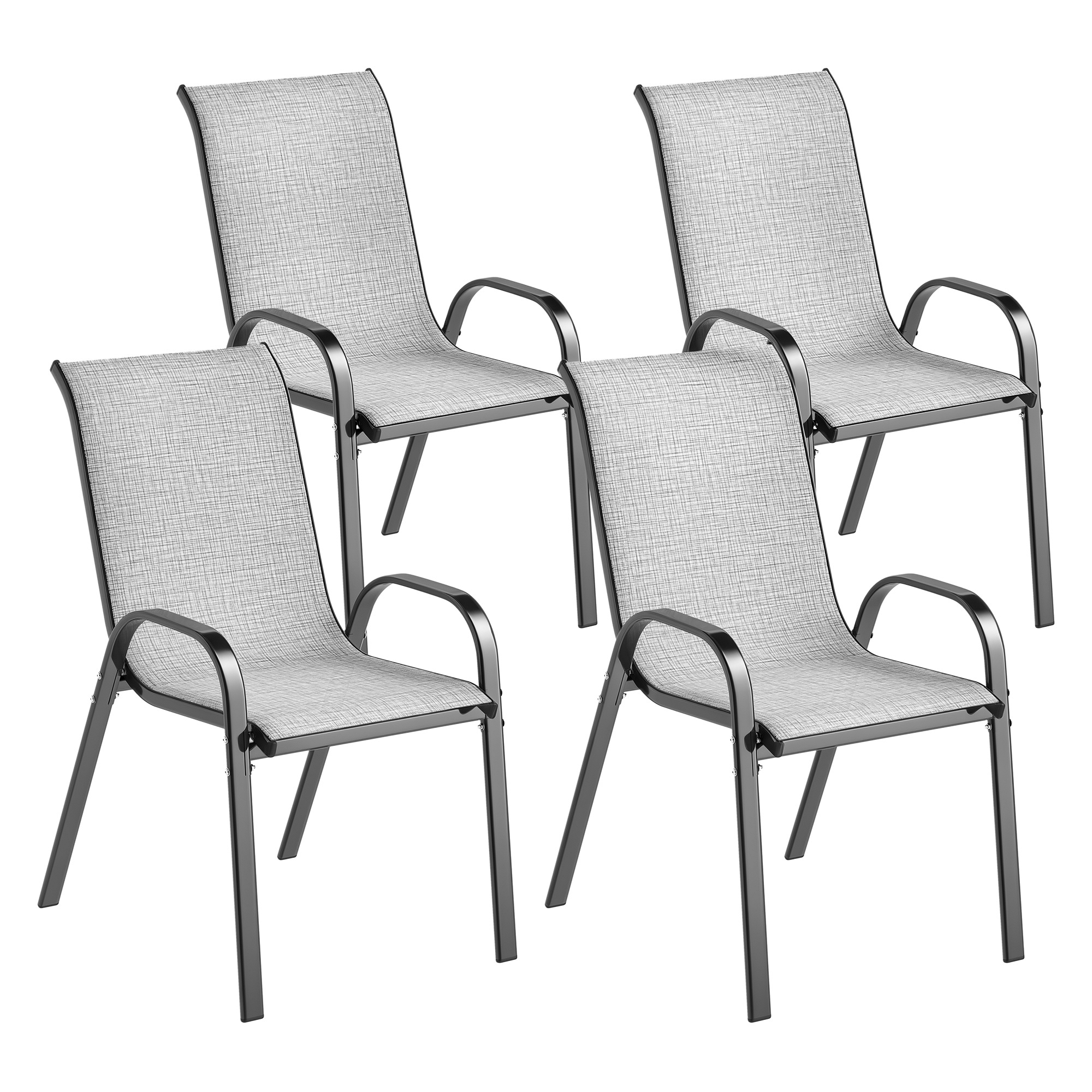 Set of 4 Outdoor Dining Chairs, Stackable Patio Chairs with High Back, Breathable Mesh Seat for Garden Lawn, Mixed Gray (Drop Shipping Only, Not for Amazon)