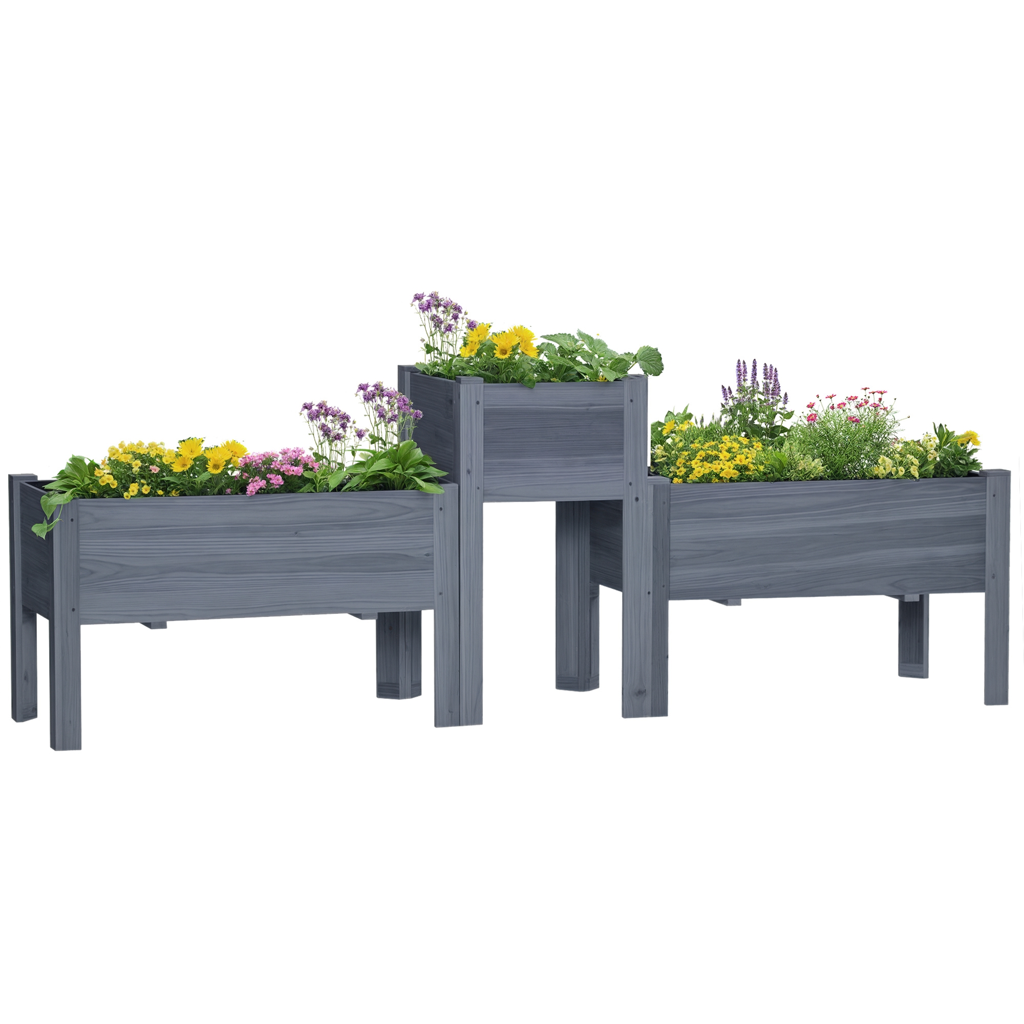 Raised Garden Bed Set of 3, Elevated Wood Planter Box with Legs and Bed Liner for Backyard and Patio to Grow Vegetables, Herbs, Gray (Drop Shipping Only, Not for Amazon)