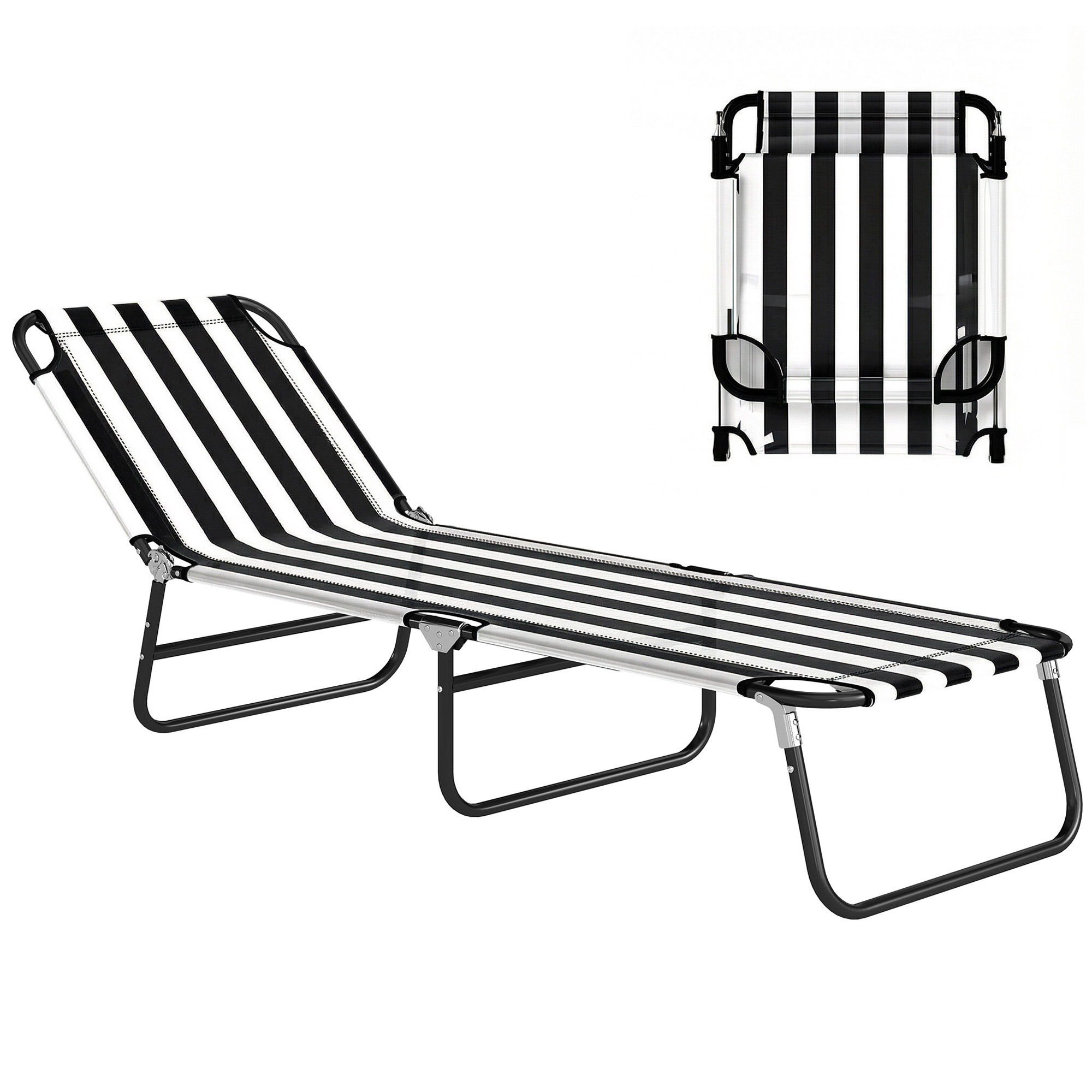 Portable Folding Adjustable Sun Beach Lounger / Camping Cot - Black and White (Drop Shipping Only, Not for Amazon)