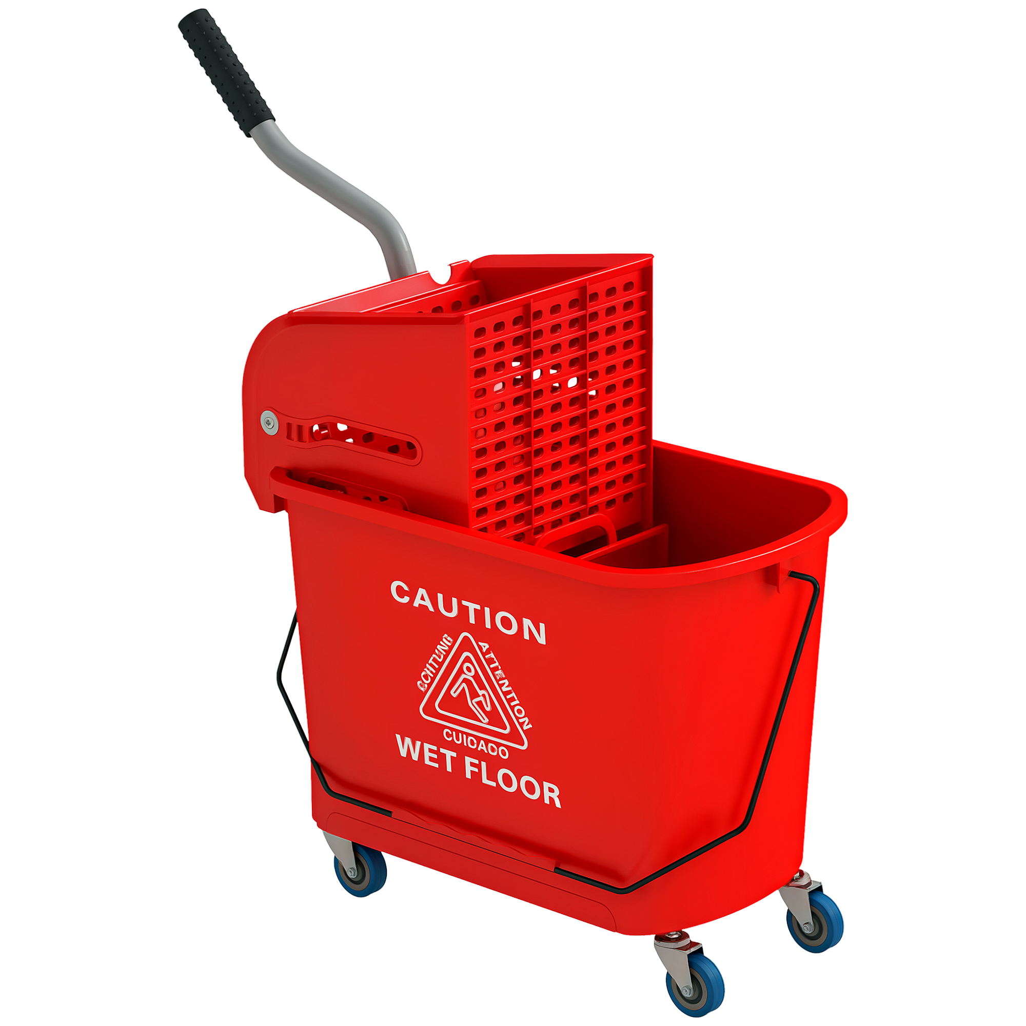 20L Compact Mop Bucket on Wheels, with Water Separation Panel - Yellow (Drop Shipping Only, Not for Amazon)
