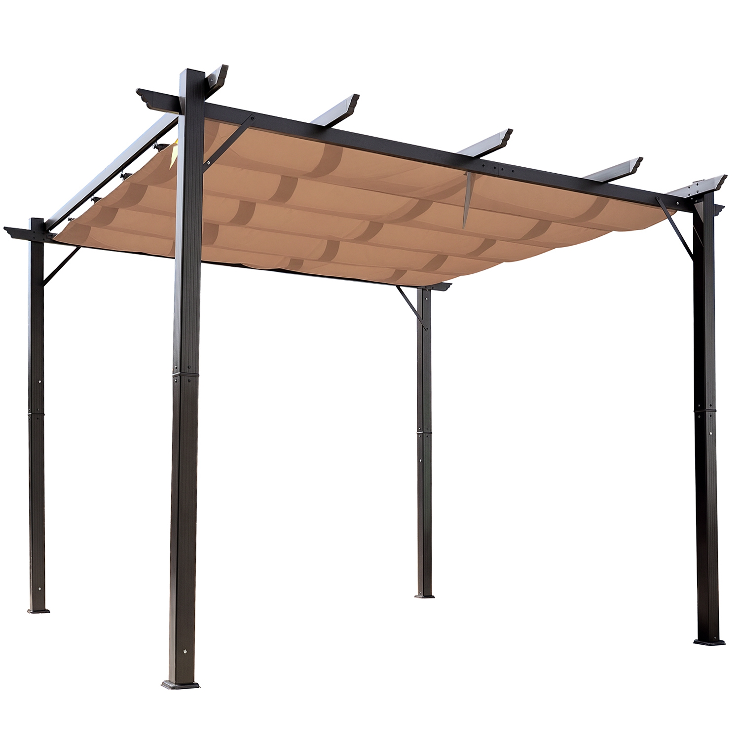 10' x 10' Outdoor Pergola Aluminum Gazebo w/ Retractable Canopy for Patio, Backyard, Party, Brown (Drop Shipping Only, Not for Amazon)