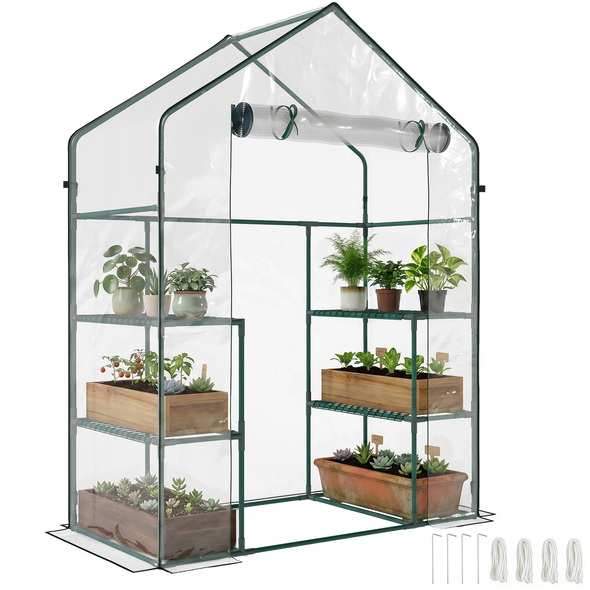 5' x 2.5' x 6.5' Mini Walk-in Greenhouse Kit, Portable Green House with 3 Tier Shelves, Roll-Up Door, and Weatherized Plastic Cover for Backyard Garden, Clear (Drop Shipping Only, Not for Amazon)