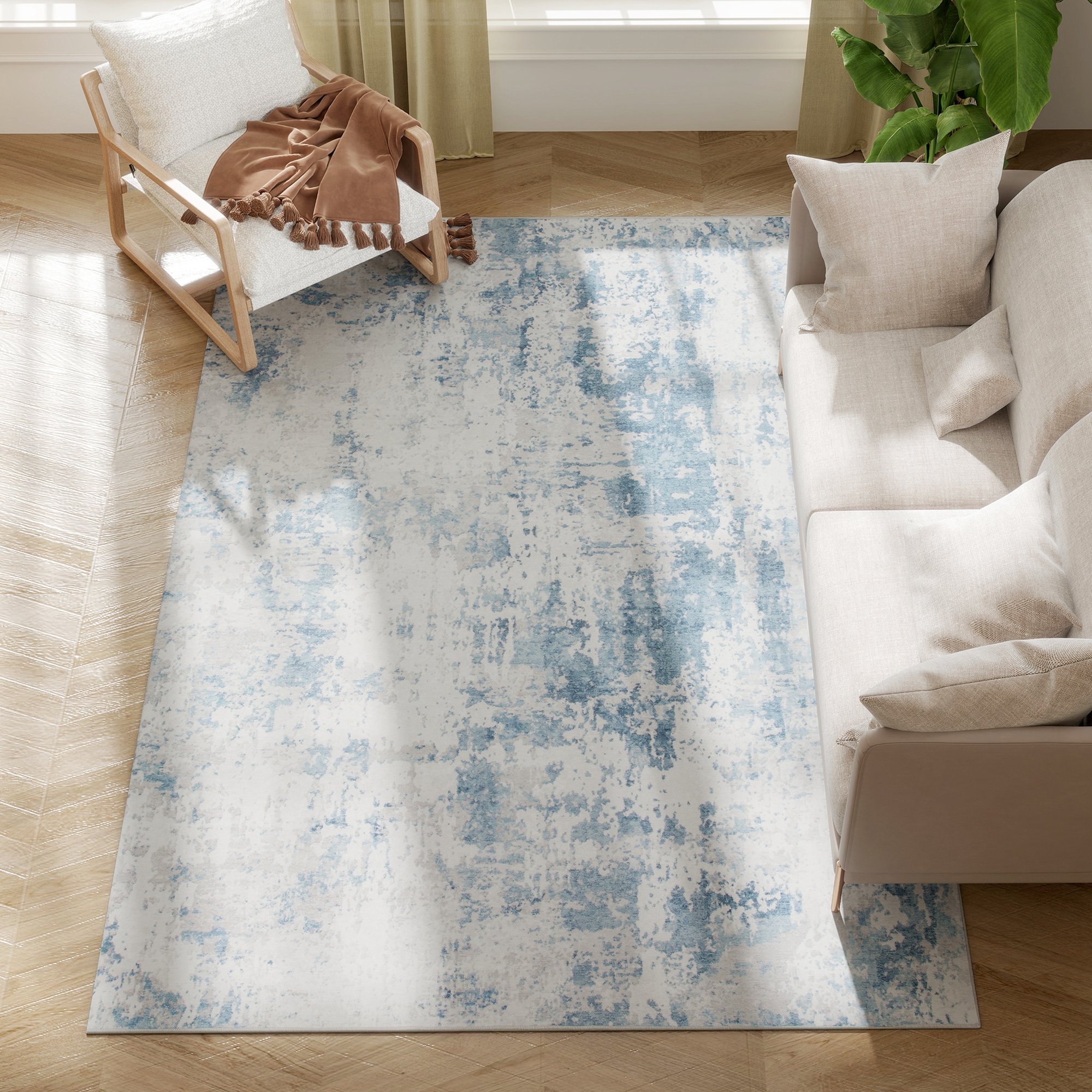 Area Rug 5x7, Machine Washable Rug, Non-Slip Modern Abstract Floor Carpet for Living Room, Bedroom, Dining Room, Blue (Drop Shipping Only, Not for Amazon)