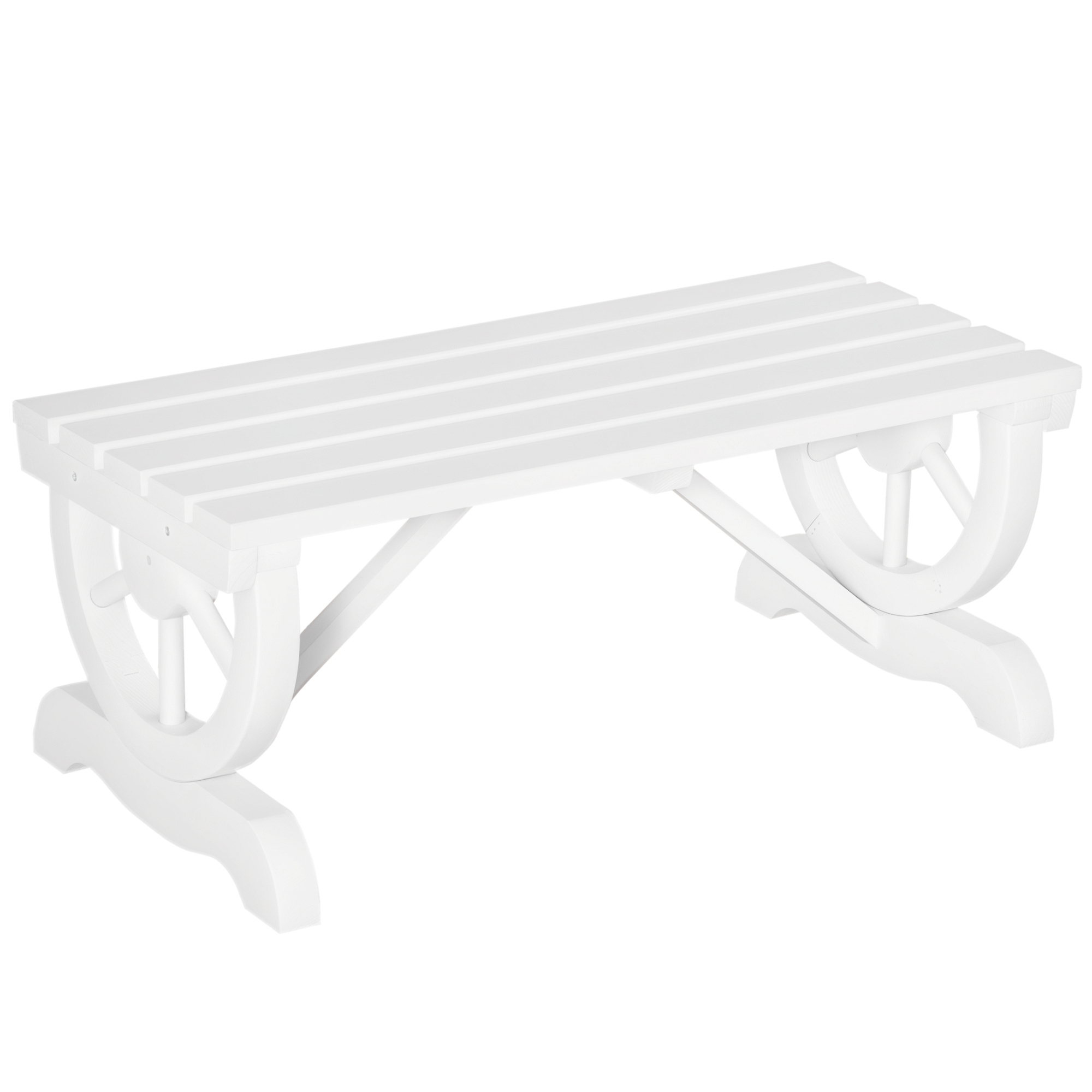 2-Person Wooden Garden Bench, Outdoor Wagon Wheel Porch Bench for Backyard Garden, Support 550 LBS, Rustic Country Style Patio Furniture, White (Drop Shipping Only, Not for Amazon)