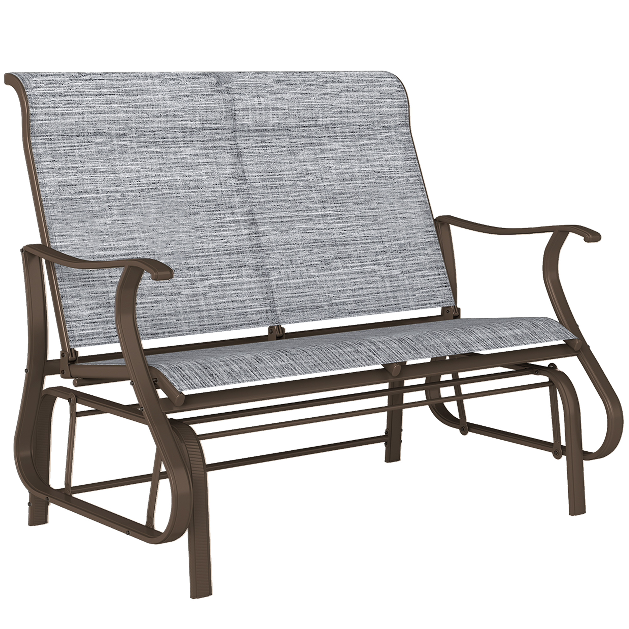 2-Person Outdoor Glider Bench, Patio Glider Loveseat Chair with Powder Coated Steel Frame, 2 Seats Porch Rocking Glider for Backyard, Lawn and Garden, Mixed Gray (Drop Shipping Only, Not for Amazon)