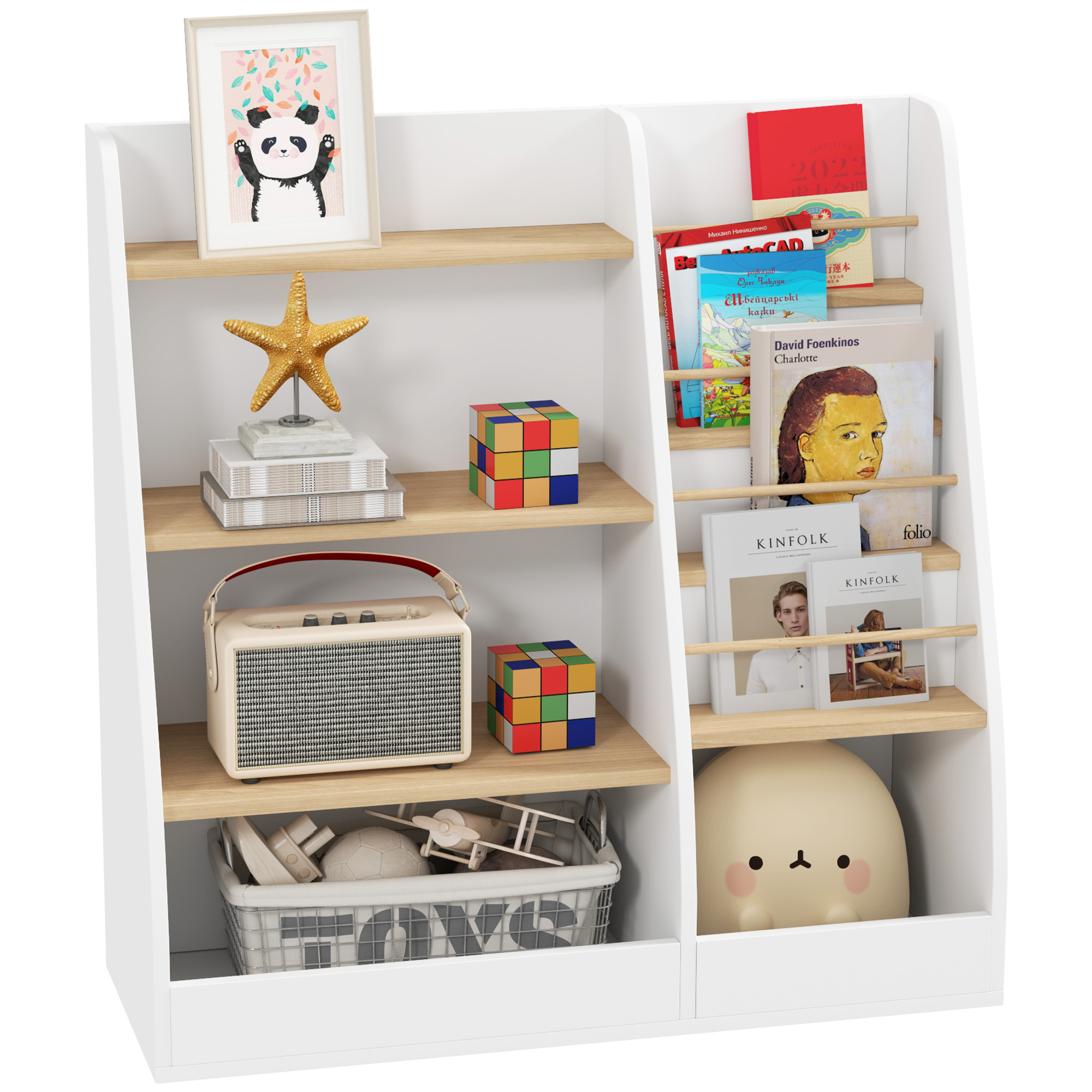 4 Tier Kids Bookshelf and Toy Storage Organizer with Book Rack, for Living Room, Kids Room, Playroom, Bedroom, White (Drop Shipping Only, Not for Amazon)