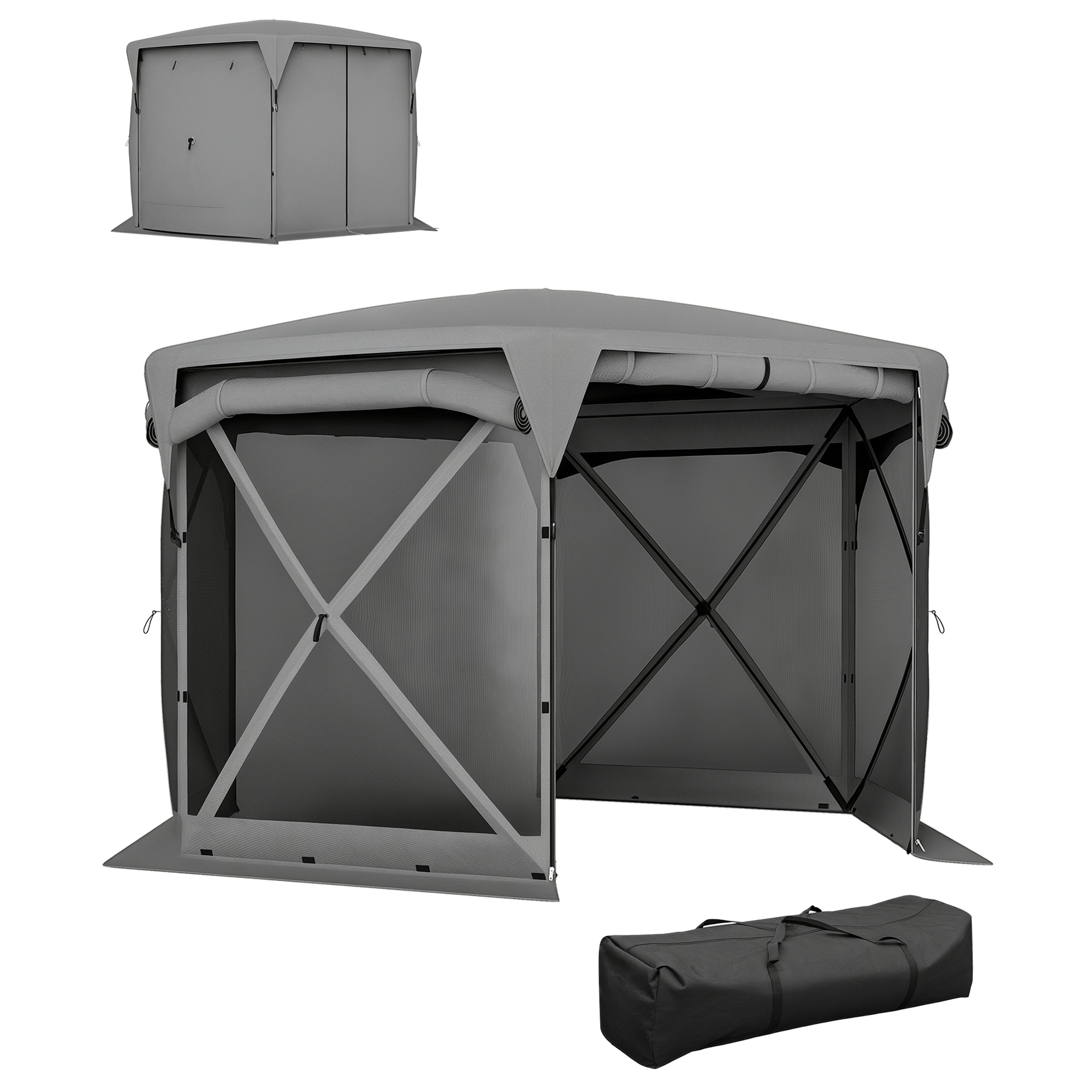 11 x 11ft Pop Up Gazebo Screen Tent with Removable Roof Cover, Roll-up Wind Panels for Camping, Backyard, Dark Gray (Drop Shipping Only, Not for Amazon)