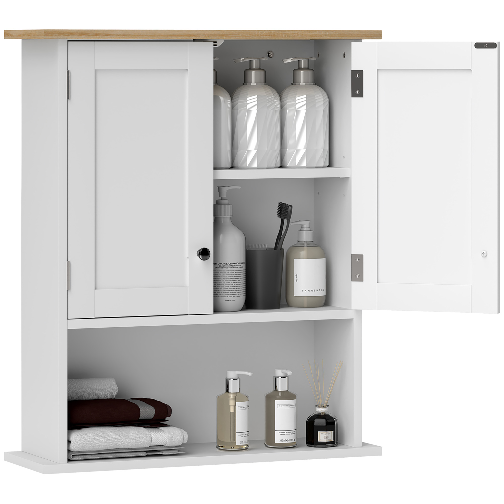Wall Mounted Bathroom Cabinet, Modern Bathroom Wall Cabinet with 2 Doors and Adjustable Shelf, White (Drop Shipping Only, Not for Amazon)