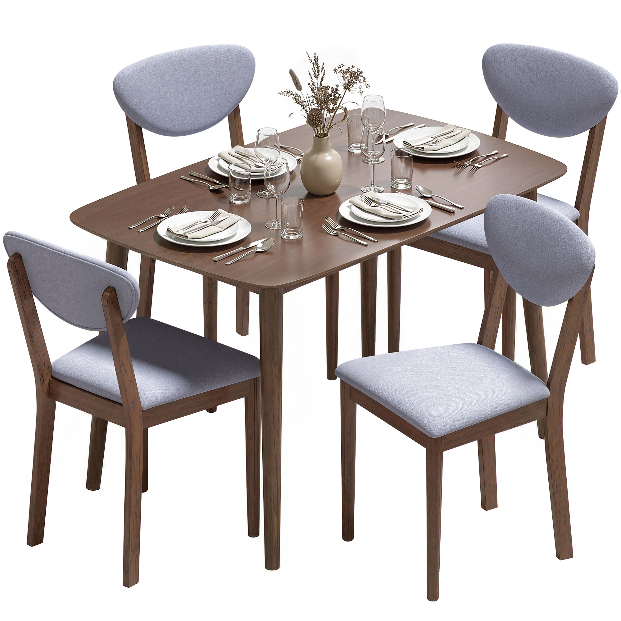 5-Piece Dining Table Set for 4, Mid-Century Modern Kitchen Table and Chairs, Cream White (Drop Shipping Only, Not for Amazon)