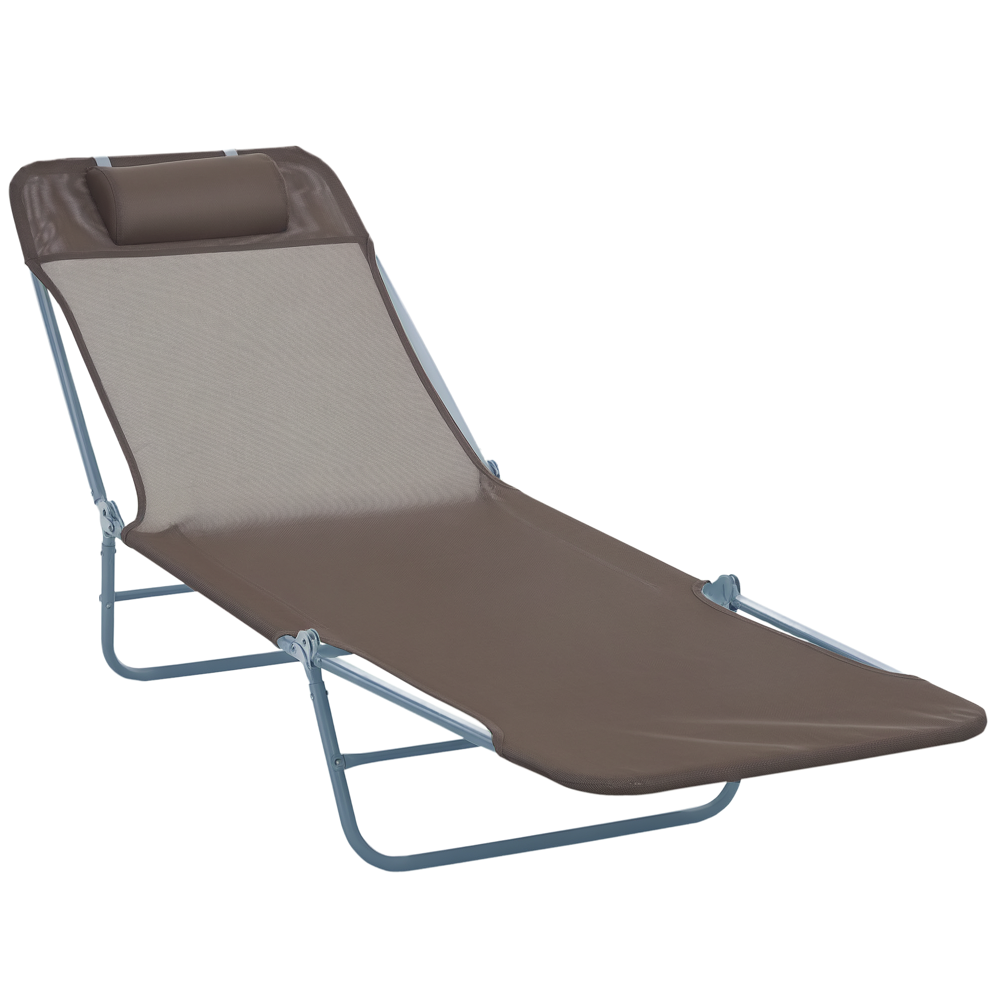 Folding Sun Lounger, Texteline Reclining Sun Bed with 5 Position Adjustable Backrest, Headrest, Coffee (Drop Shipping Only, Not for Amazon)