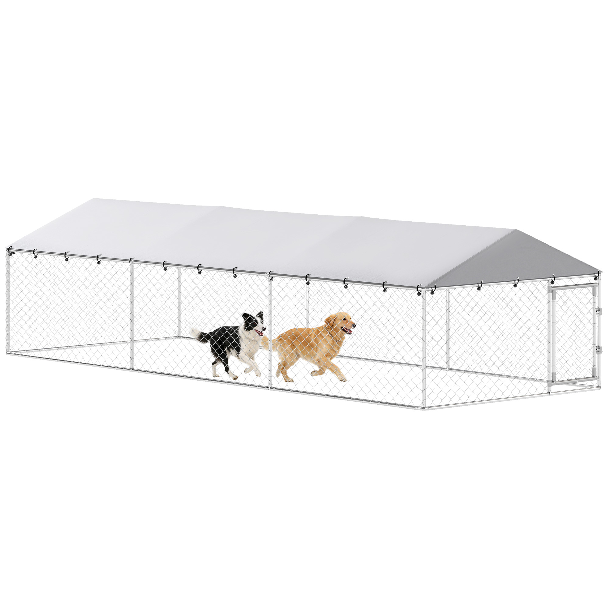 20' x 7.5' x 5' Dog Kennel Outdoor for Large Dogs with Waterproof Roof, Silver (Drop Shipping Only, Not for Amazon)