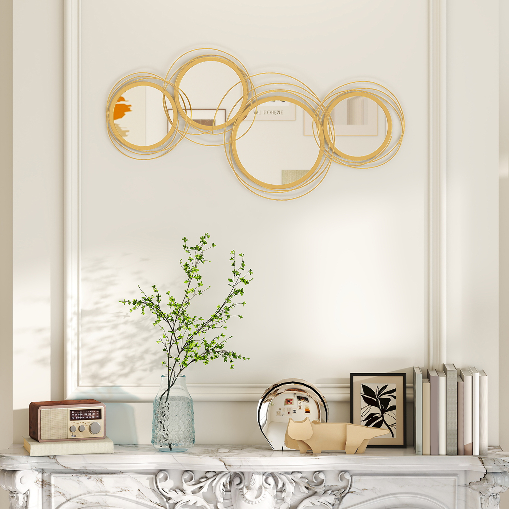 Metal Wall Art 56cm Modern Decorative Mirror Decor for Living Room Bedroom Dining Room, Gold (Drop Shipping Only, Not for Amazon)