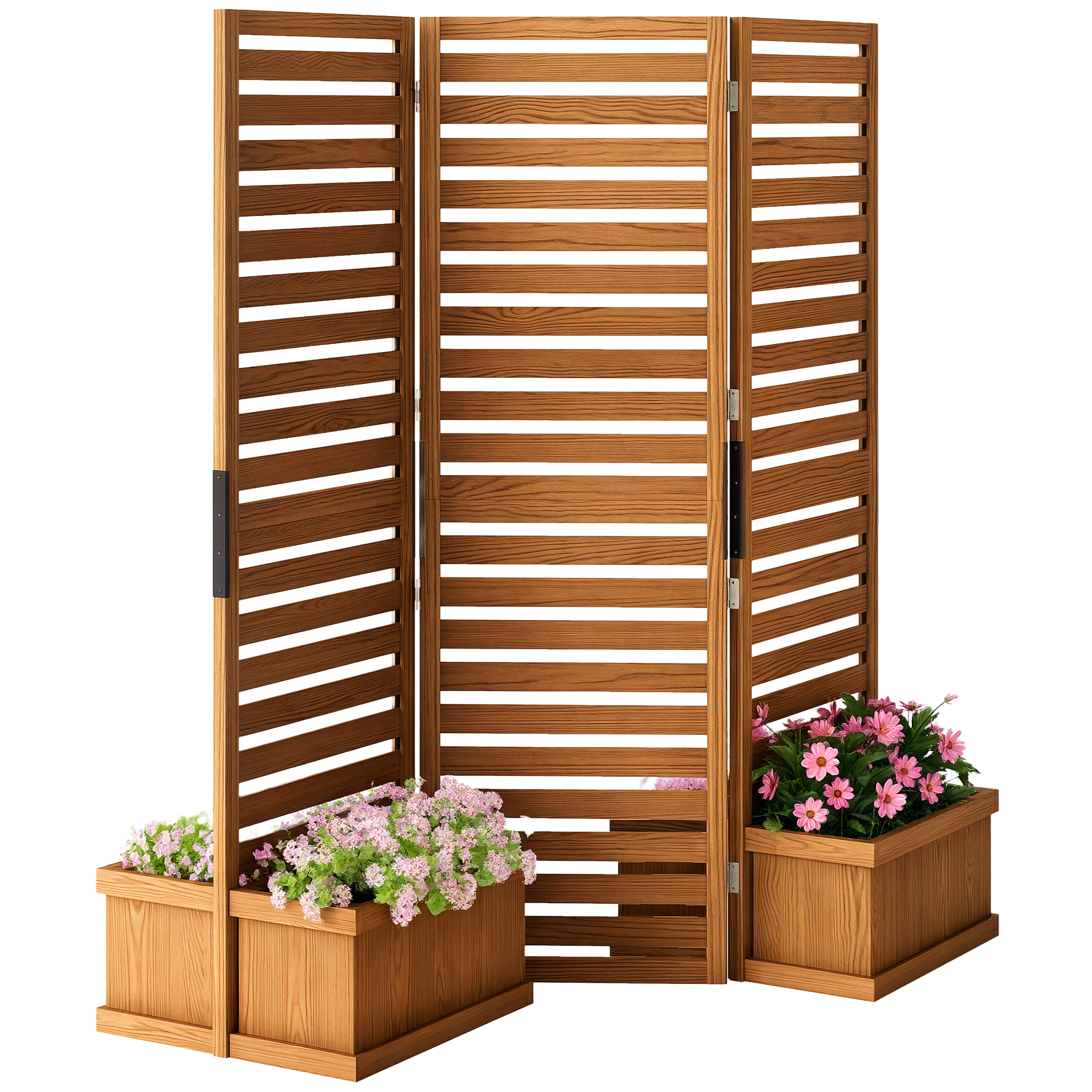 Wood Privacy Screen w/ 4 Planter Box, Raised Bed w/ 3 Panels & Drainage Holes (Drop Shipping Only, Not for Amazon)