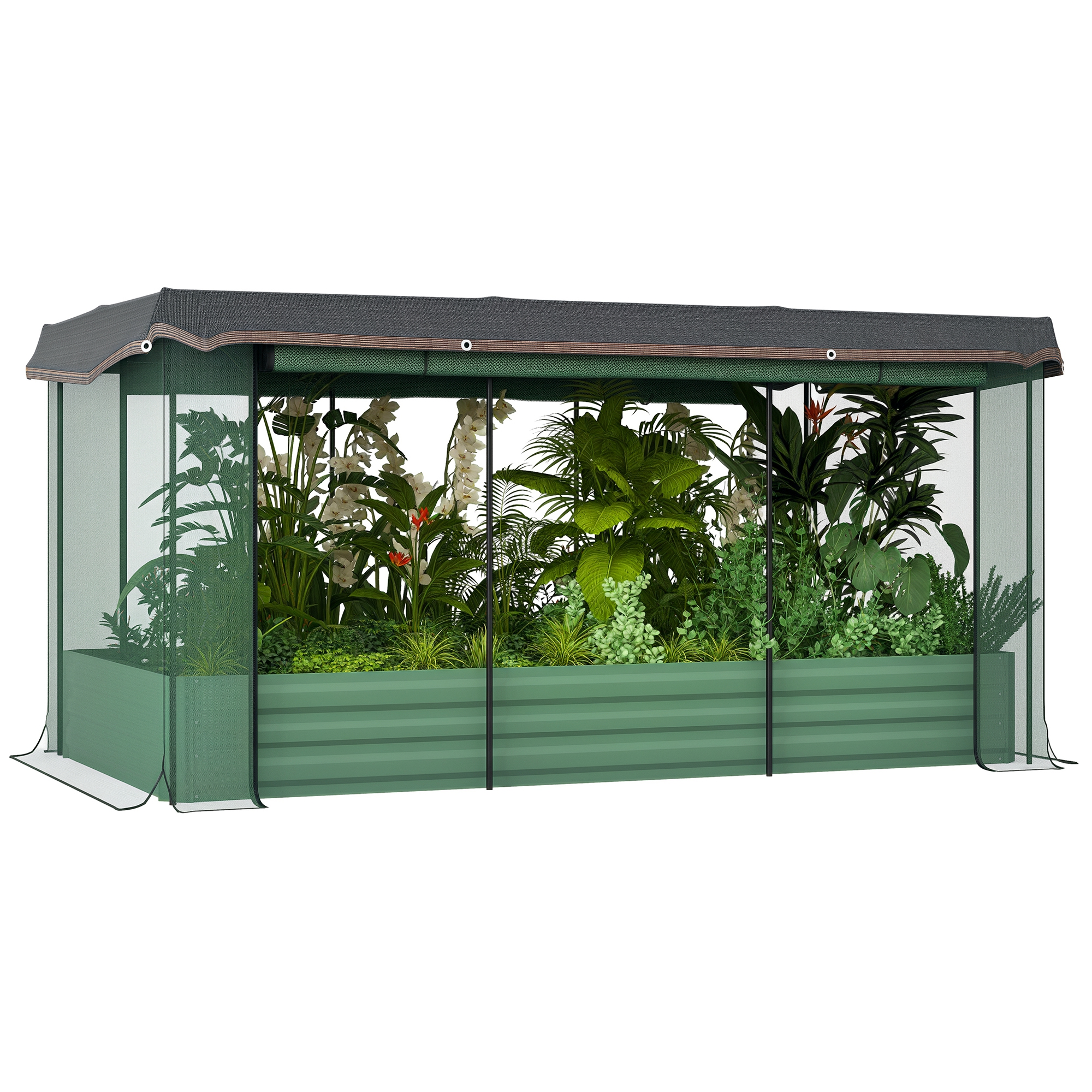 Galvanized Steel Planter Box with Crop Cage and Shade Cloth, Raised Garden Bed for Flowers, Veggies and Herbs, Beige (Drop Shipping Only, Not for Amazon)