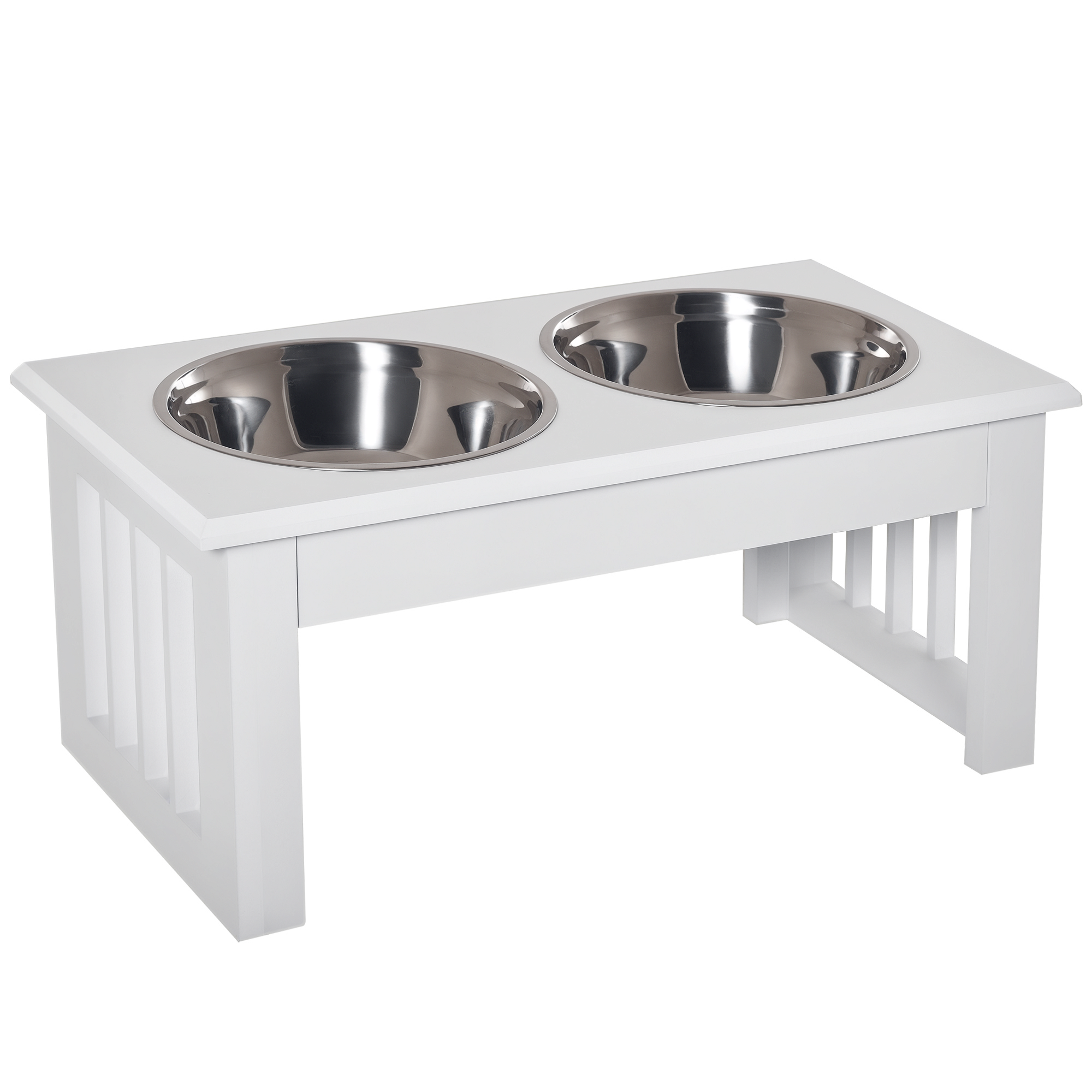 Raised Dog Feeding Bowls with Stand, Stainless Steel for Extra Small and Small Dog, 44L x 24W x 15H cm - White (Drop Shipping Only, Not for Amazon)