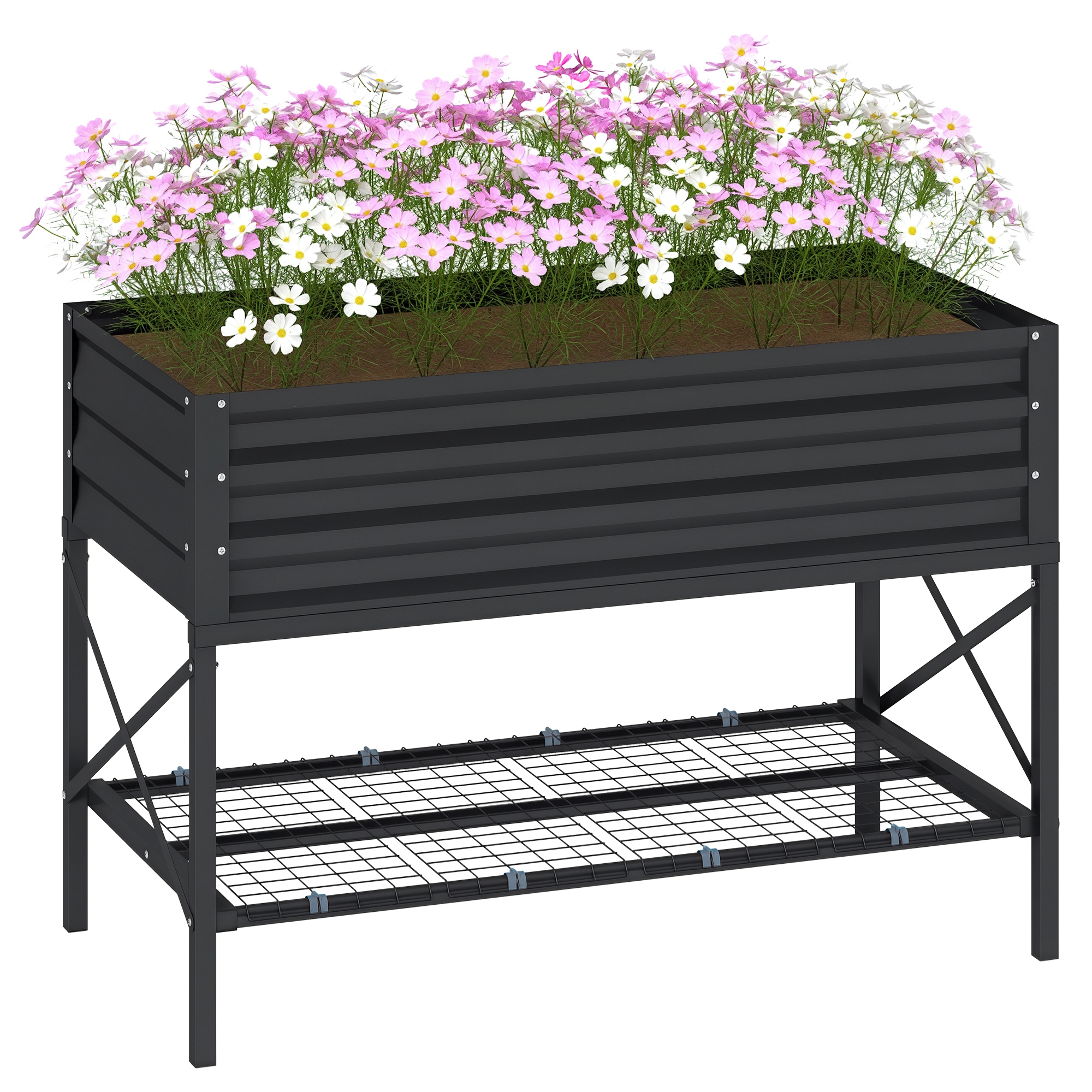 Galvanized Raised Garden Bed, Metal Planter Box with Legs, Storage Shelf and Bed Liner, Green (Drop Shipping Only, Not for Amazon)
