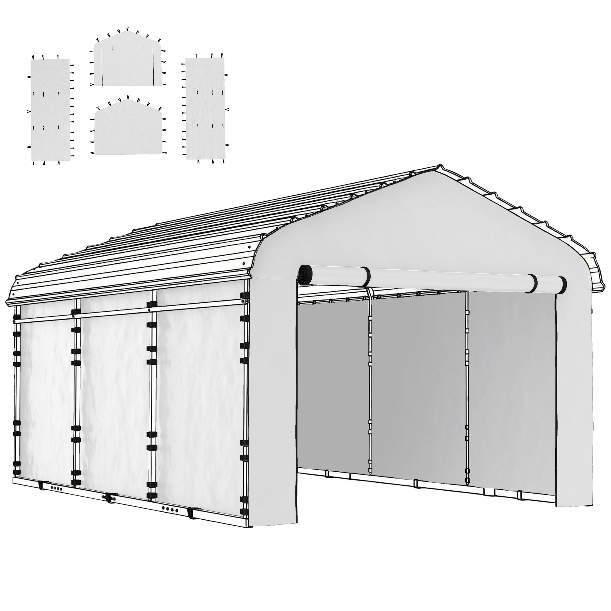 Carport Replacement Sidewall Panel for 12' x 20' Carports, UPF50+ Waterproof Replacement Side Wall Cover, White (Drop Shipping Only, Not for Amazon)