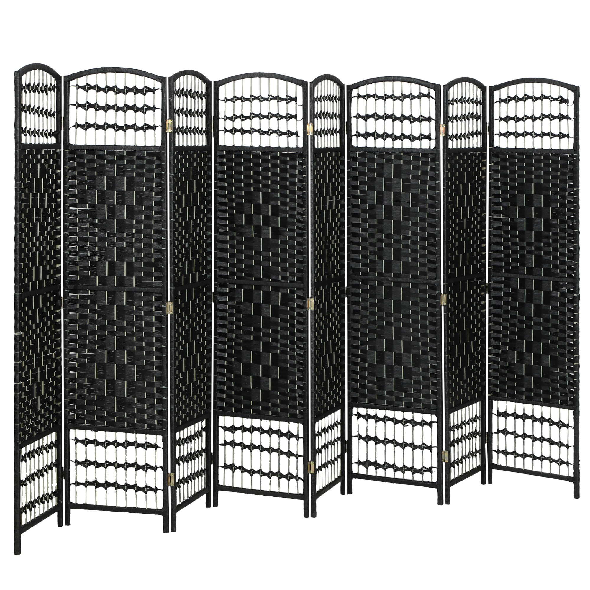8 Panel Folding Room Divider Portable Privacy Screen Wave Fiber Room Partition for Home Office Black (Drop Shipping Only, Not for Amazon)