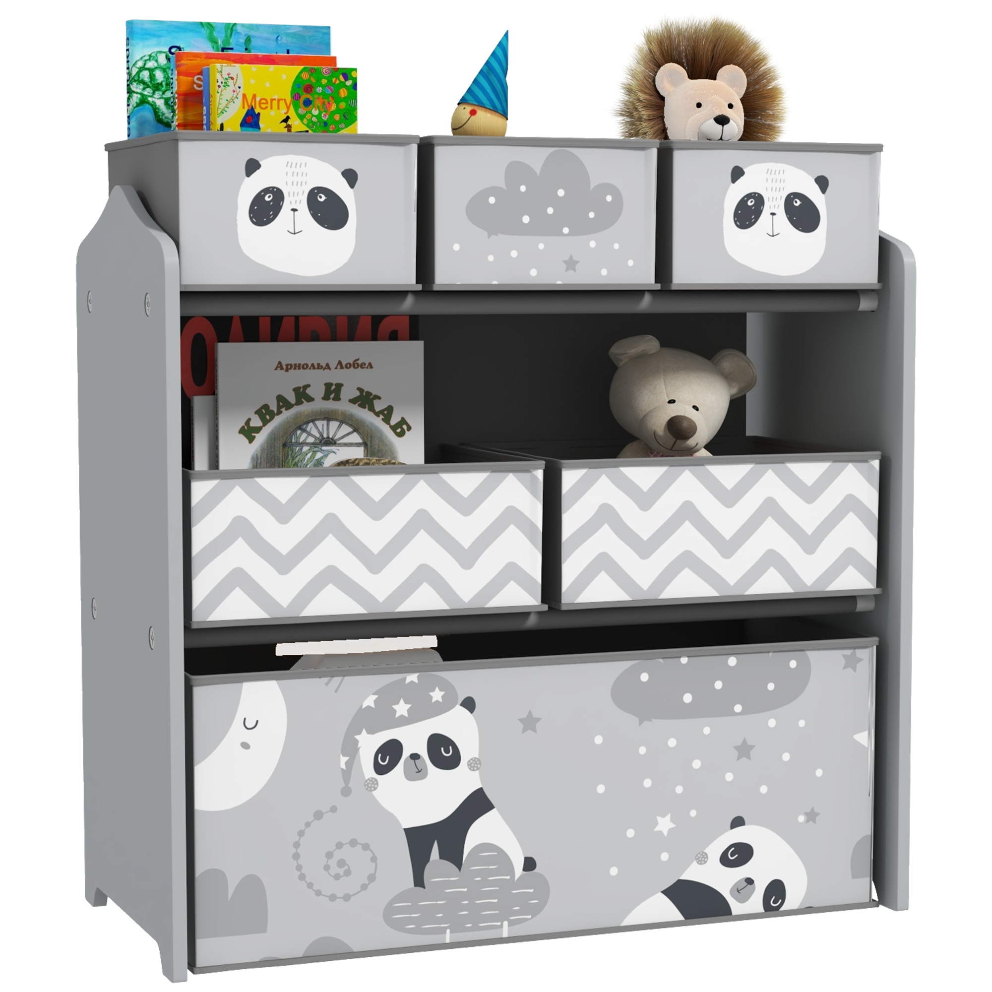 Kids Storage Unit, Toy Storage Organiser, with Six Fabric Bins, for Bedrooms, Playrooms, Nurseries - Green (Drop Shipping Only, Not for Amazon)