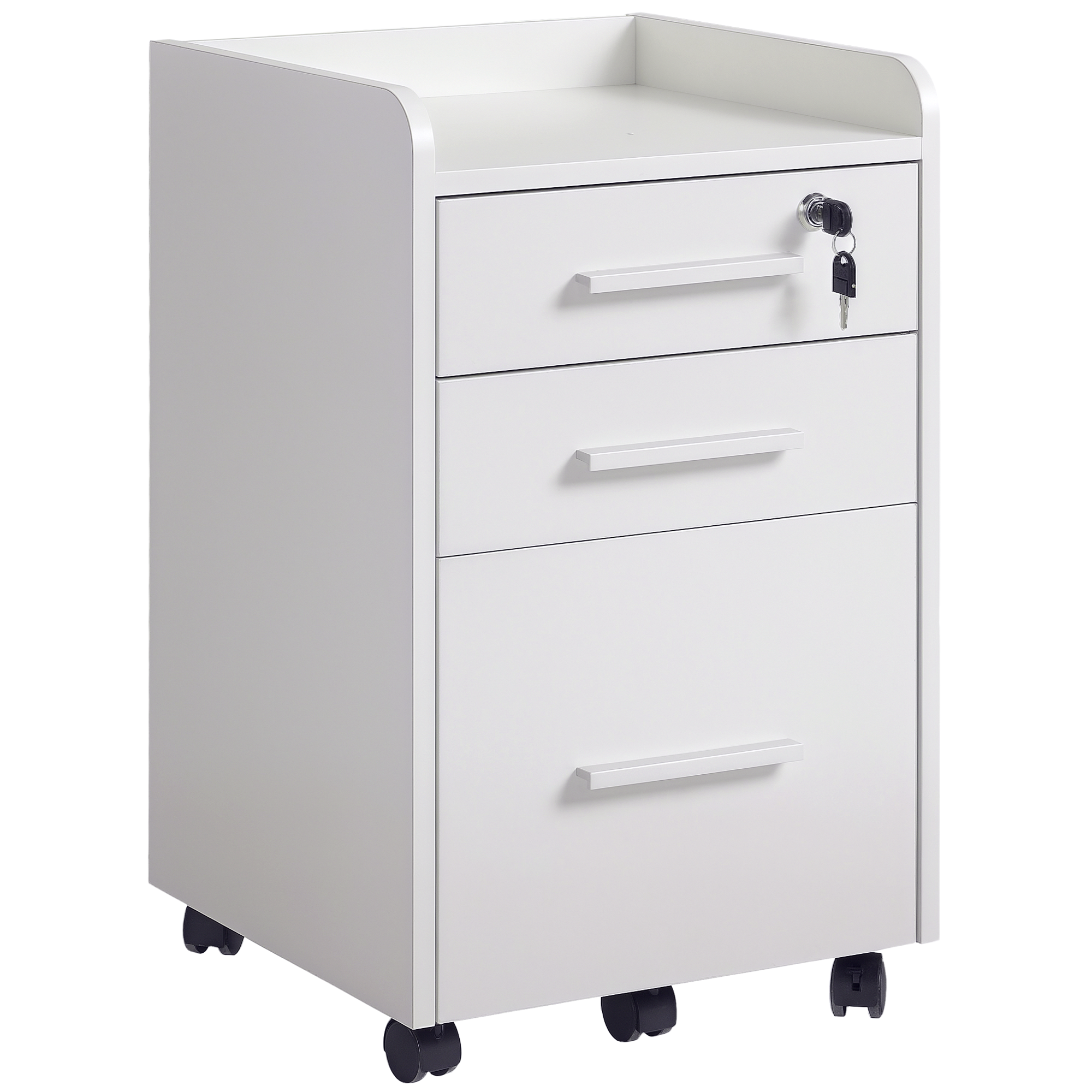 Lockable Filing Cabinet on Wheels, 3 Drawer Mobile File Cabinet with Lock and Edged Top, White (Drop Shipping Only, Not for Amazon)