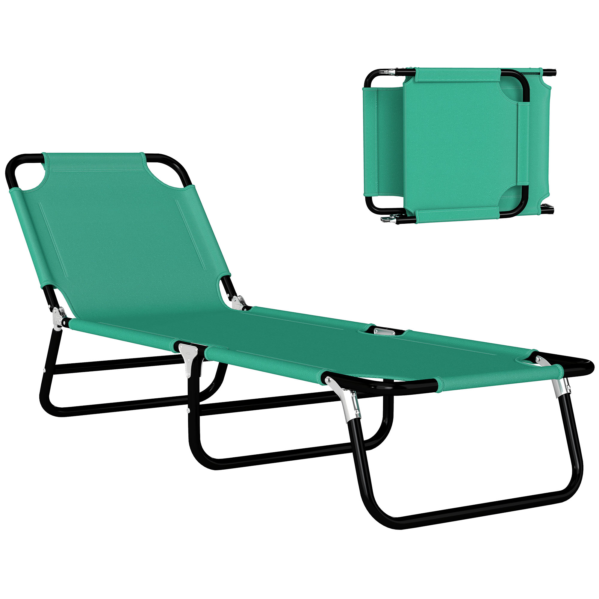 Foldable Sun Lounger with 5-Position Adjustable Backrest, Outdoor Portable Recliner Chaise Lounge Chair, Green (Drop Shipping Only, Not for Amazon)