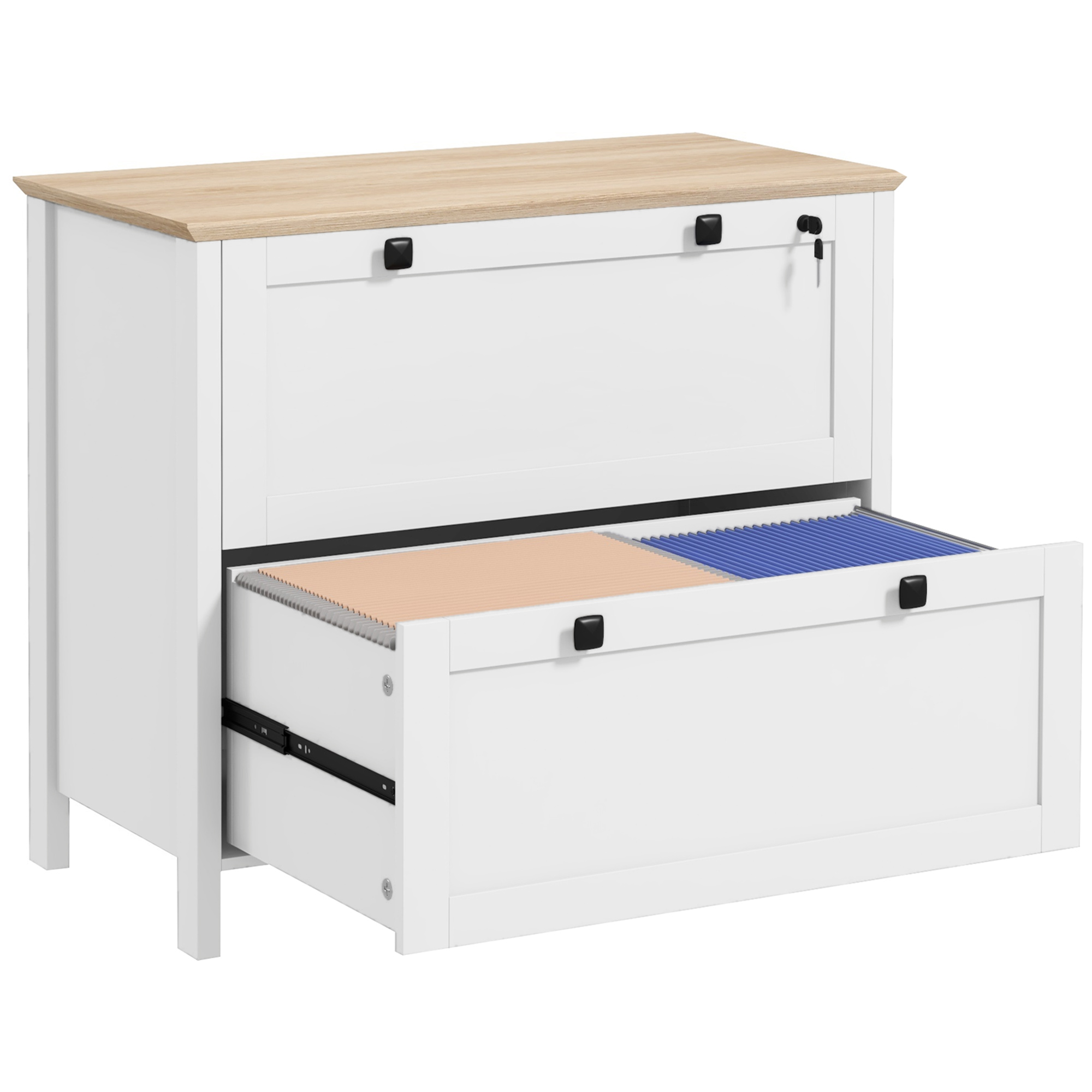 Lateral File Cabinet, 2 Drawer Filing Cabinet with Adjustable Hanging Bar for Letter, A4 and Legal Size, Black (Drop Shipping Only, Not for Amazon)