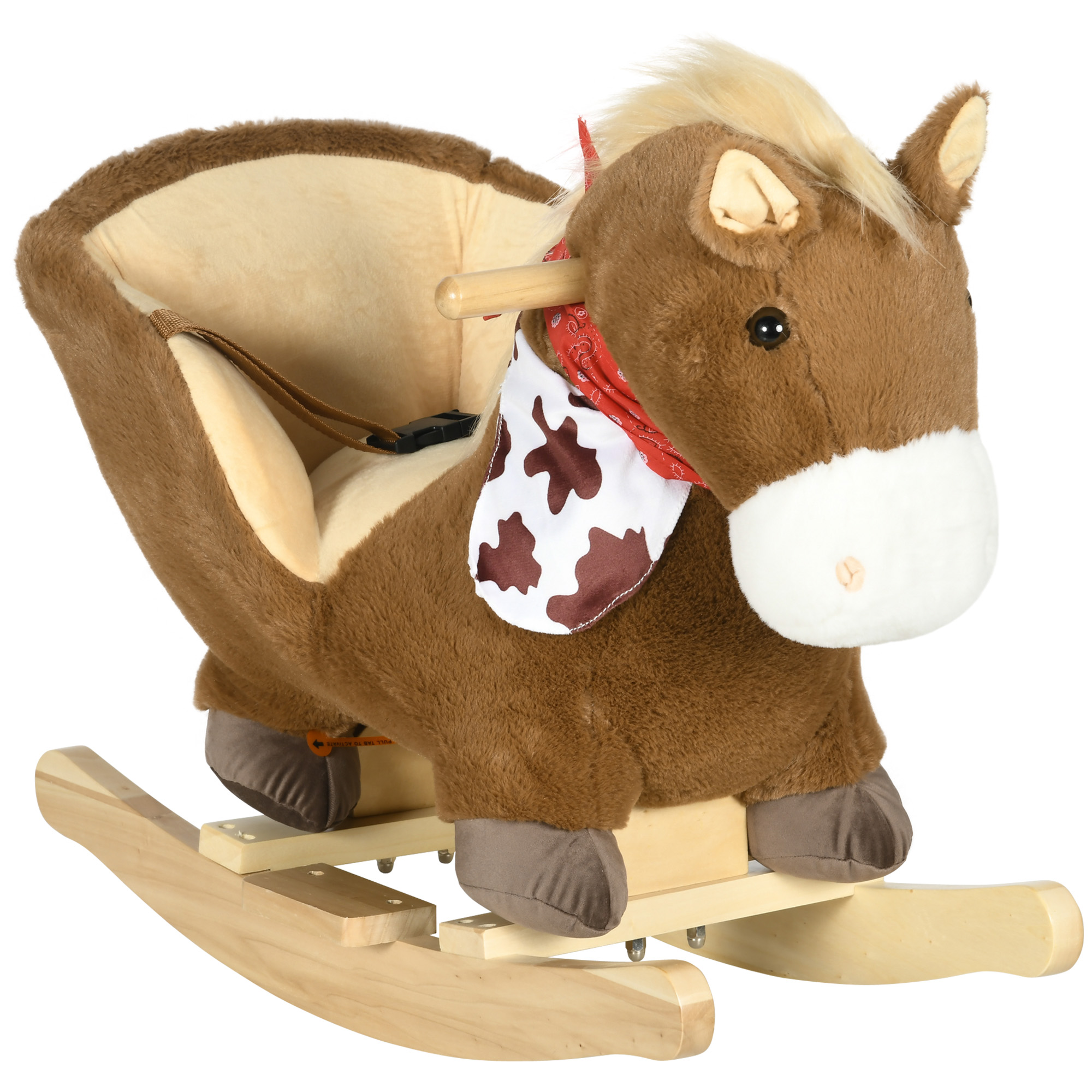 Kids Rocking Horse, with Secure Harness, Sounds, Foot Pedals - Brown (Drop Shipping Only, Not for Amazon)