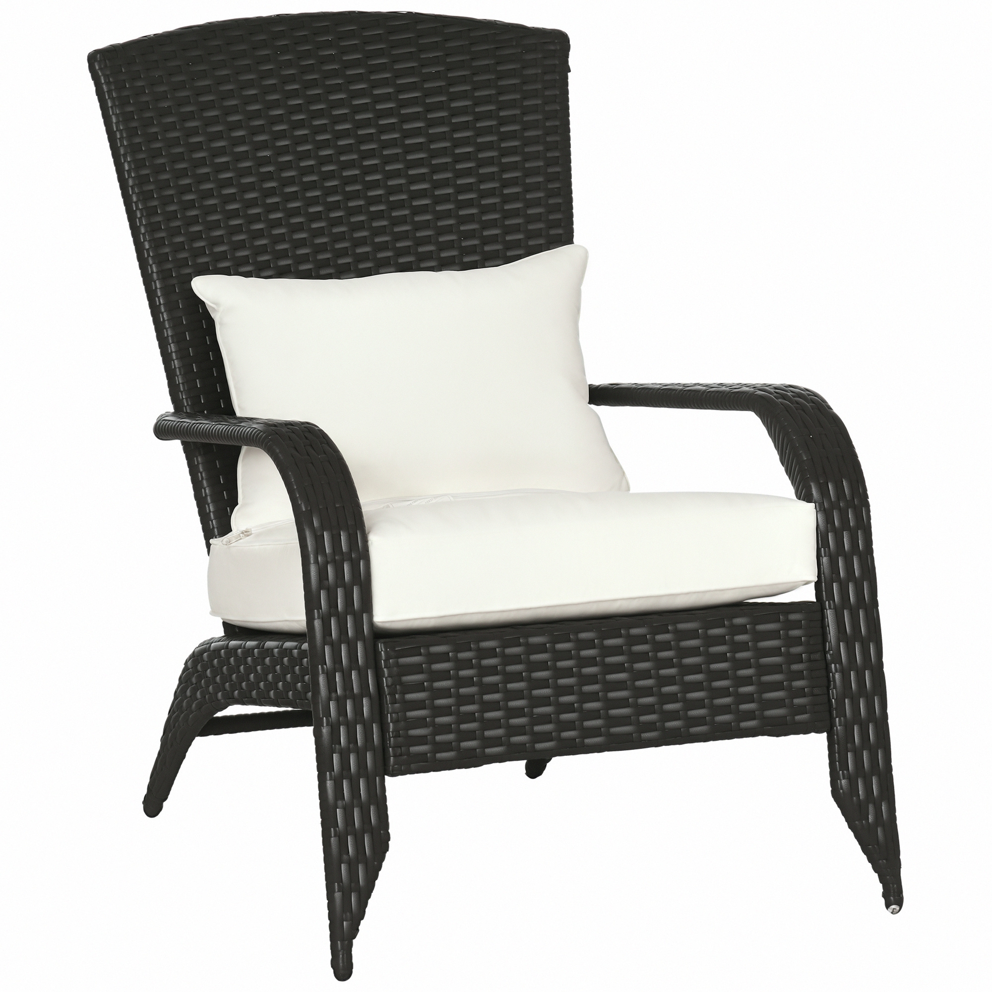 Wicker Adirondack Chair, Outdoor All-Weather Rattan Fire Pit Chair w/ Soft Cushions, Tall Curved Backrest, Cream White (Drop Shipping Only, Not for Amazon)