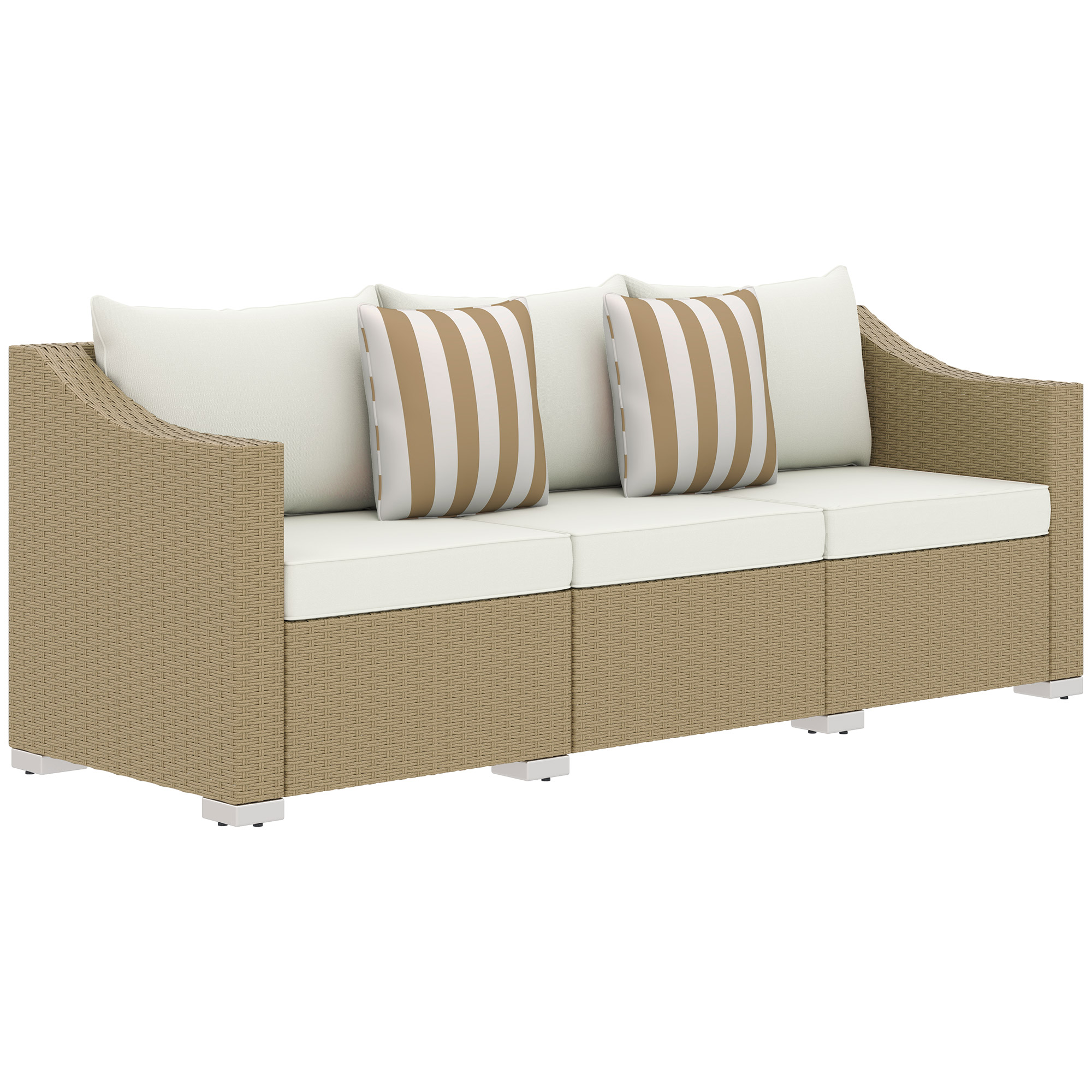 Rattan Wicker 3 Seater Patio Couch with Cushions, 2 Throw Pillows, Outdoor Furniture Rattan Sofa, Light Gray (Drop Shipping Only, Not for Amazon)