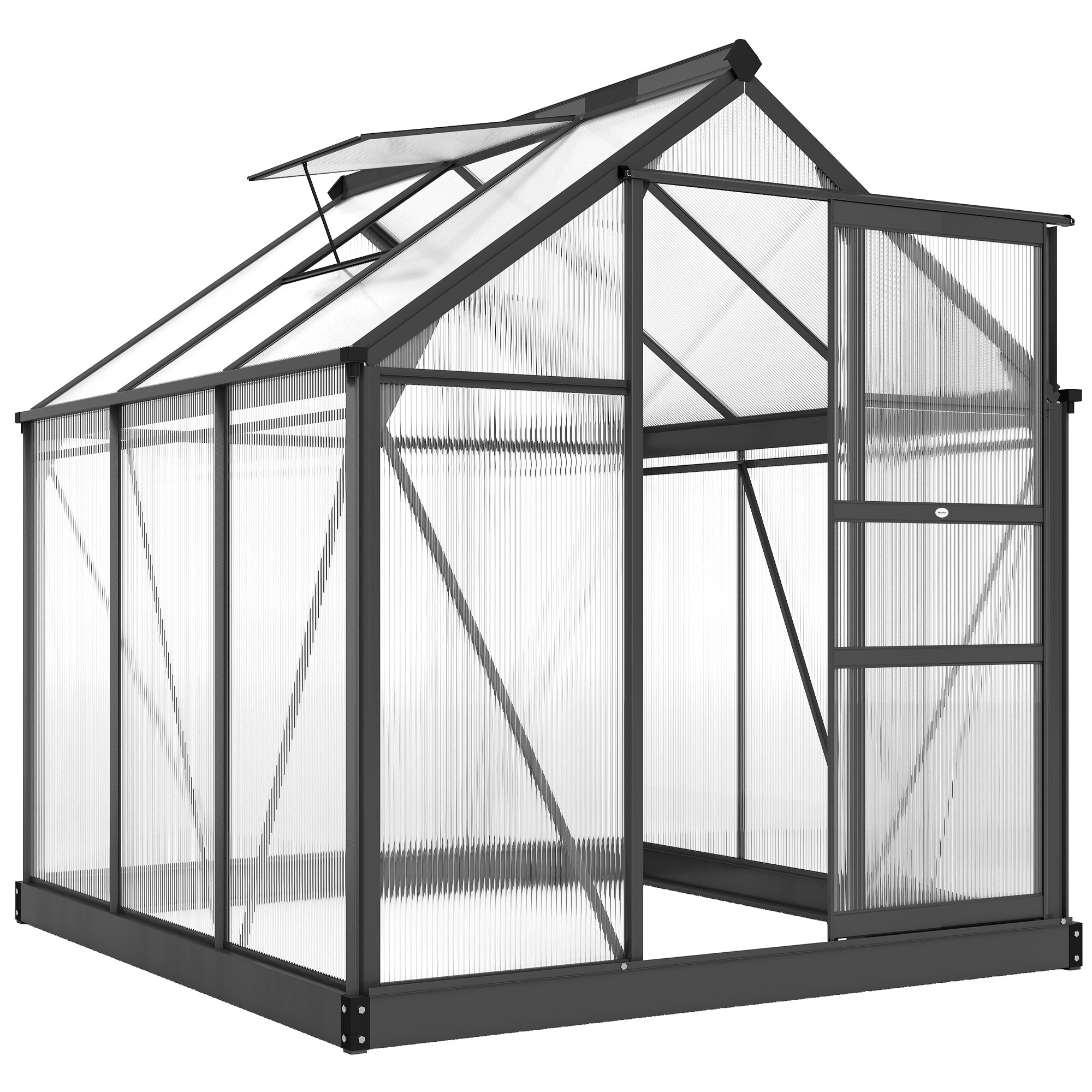 Polycarbonate Greenhouse, Heavy Duty Outdoor Aluminum Walk-in Green House Kit Vent Door, 6.2'x6.2'x6.6' Gray (Drop Shipping Only, Not for Amazon)