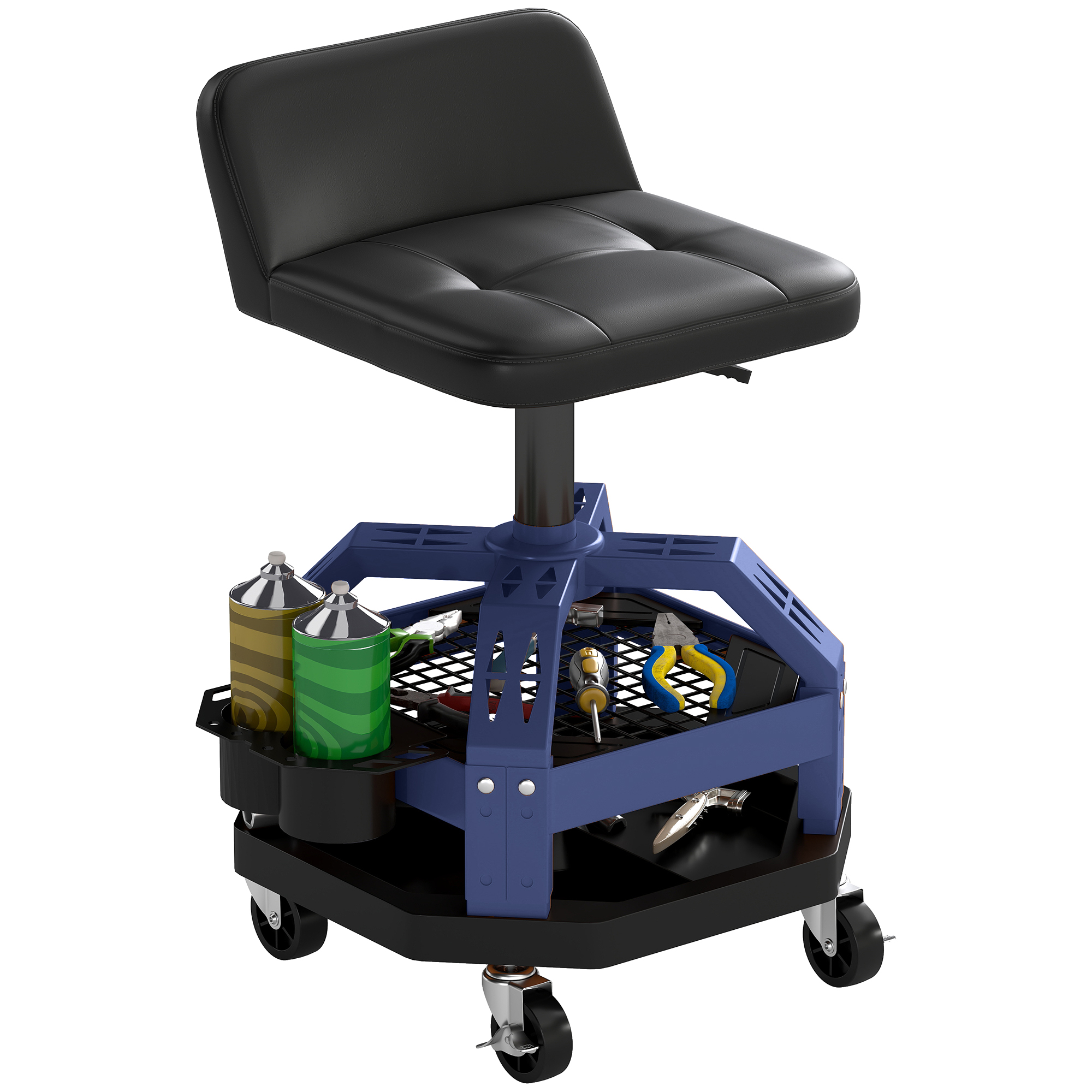 Rolling Creeper Garage Stool, 300 LBS Capacity Mechanic Stool with 360° Wheels, Tool Tray, Adjustable Height, Black (Drop Shipping Only, Not for Amazon)