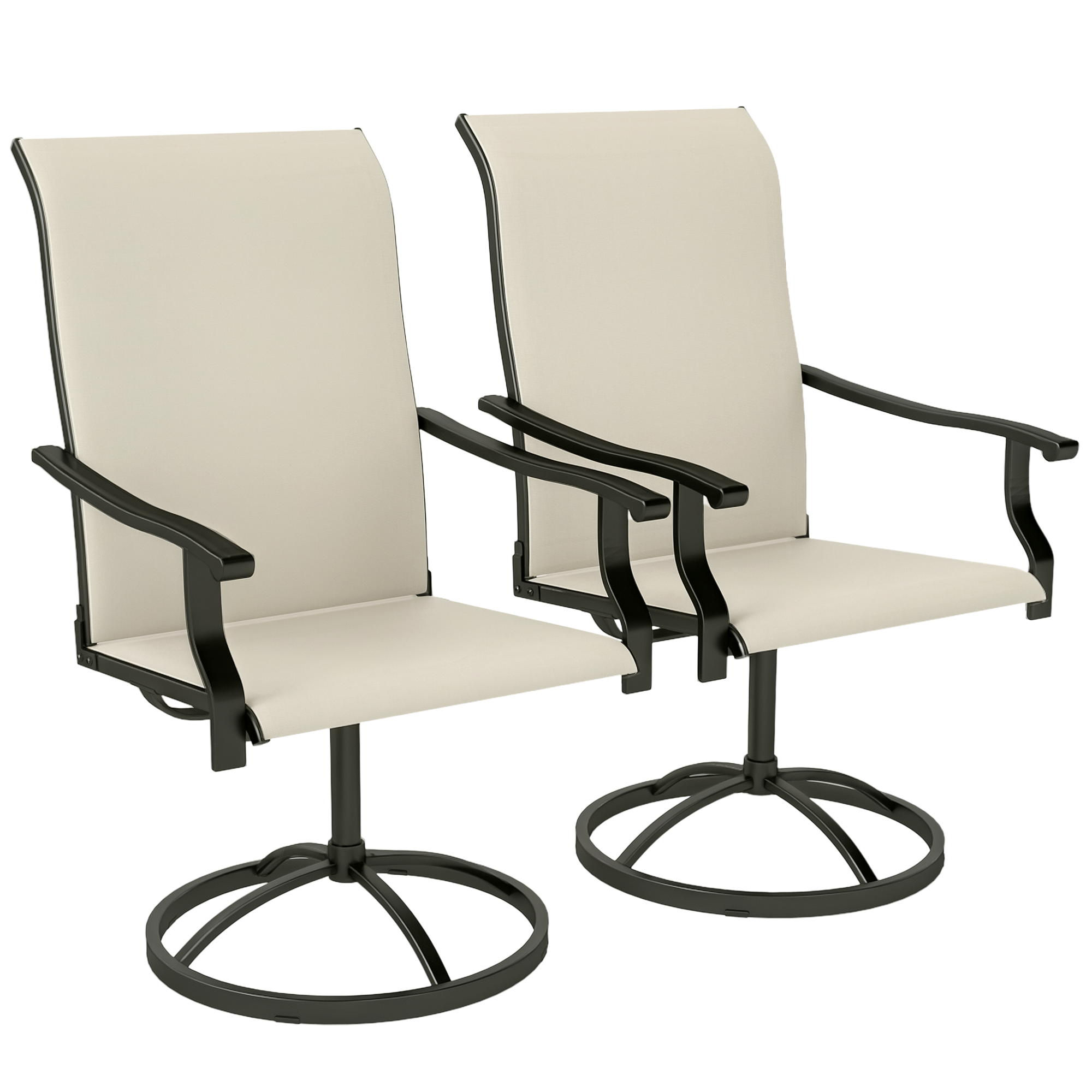 Patio Swivel Chairs Set of 2, High Back Patio Dining Chairs with All-Weather Mesh for Backyard, Lawn, Garden, Cream (Drop Shipping Only, Not for Amazon)
