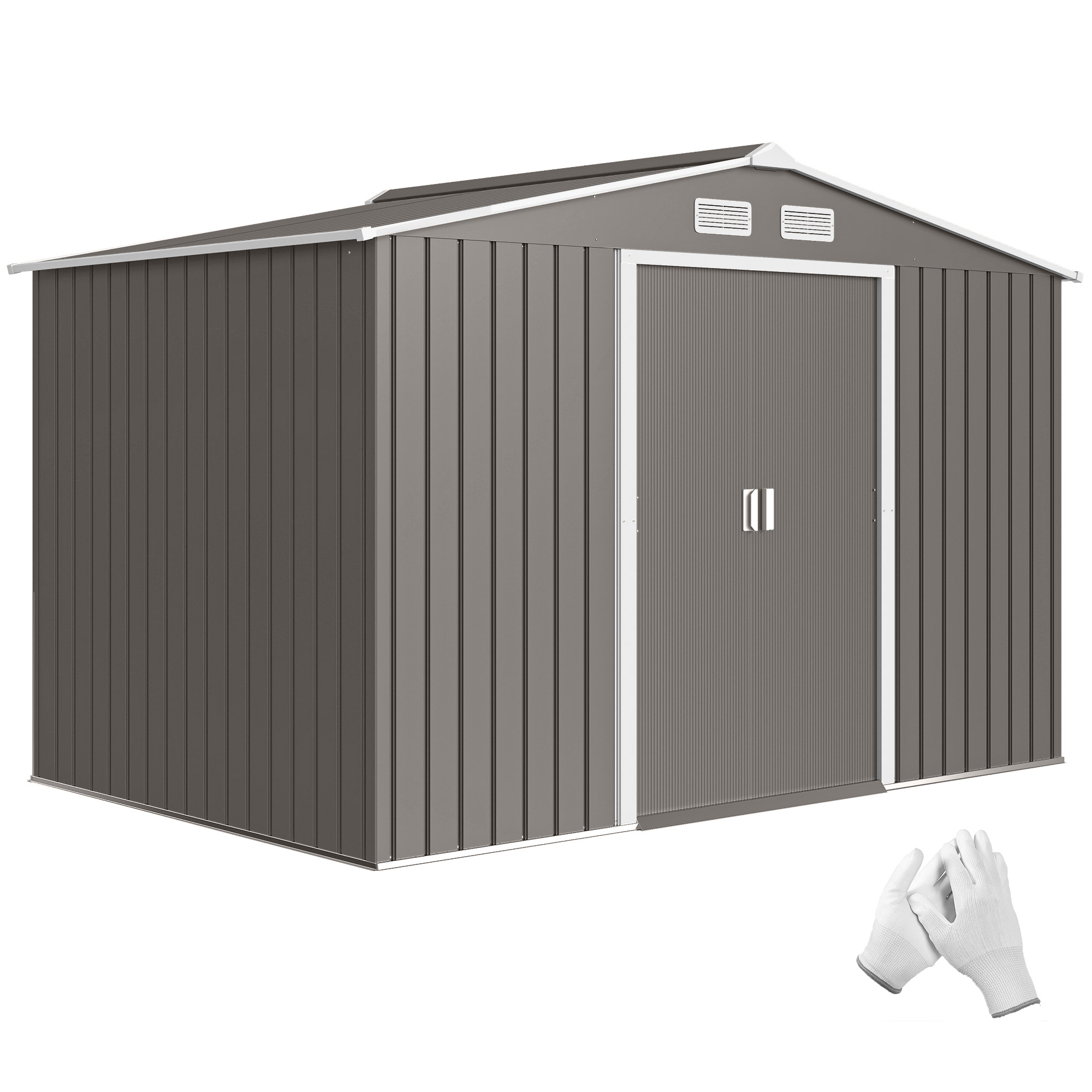9' x 6' Outdoor Storage Shed, Garden Tool Metal Shed with Foundation Kit, Dark Gray (Drop Shipping Only, Not for Amazon)