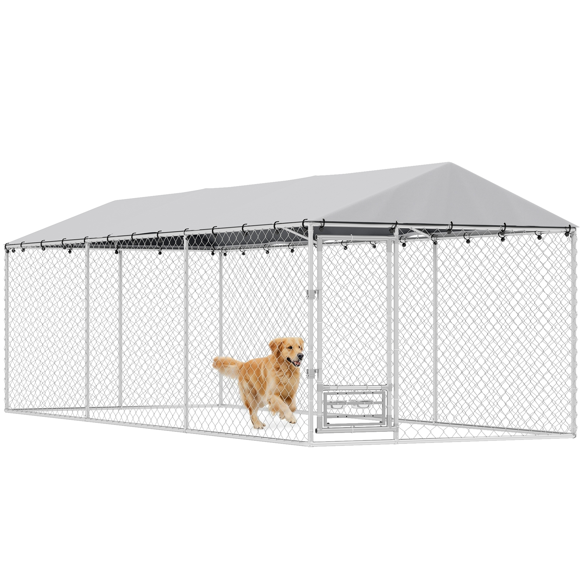 Dog Kennel Outdoor Dog Run Waterproof UV-Resist Cover Lockable Door Adjustable Bowls 20 x 7.5 x 6.5ft (Drop Shipping Only, Not for Amazon)