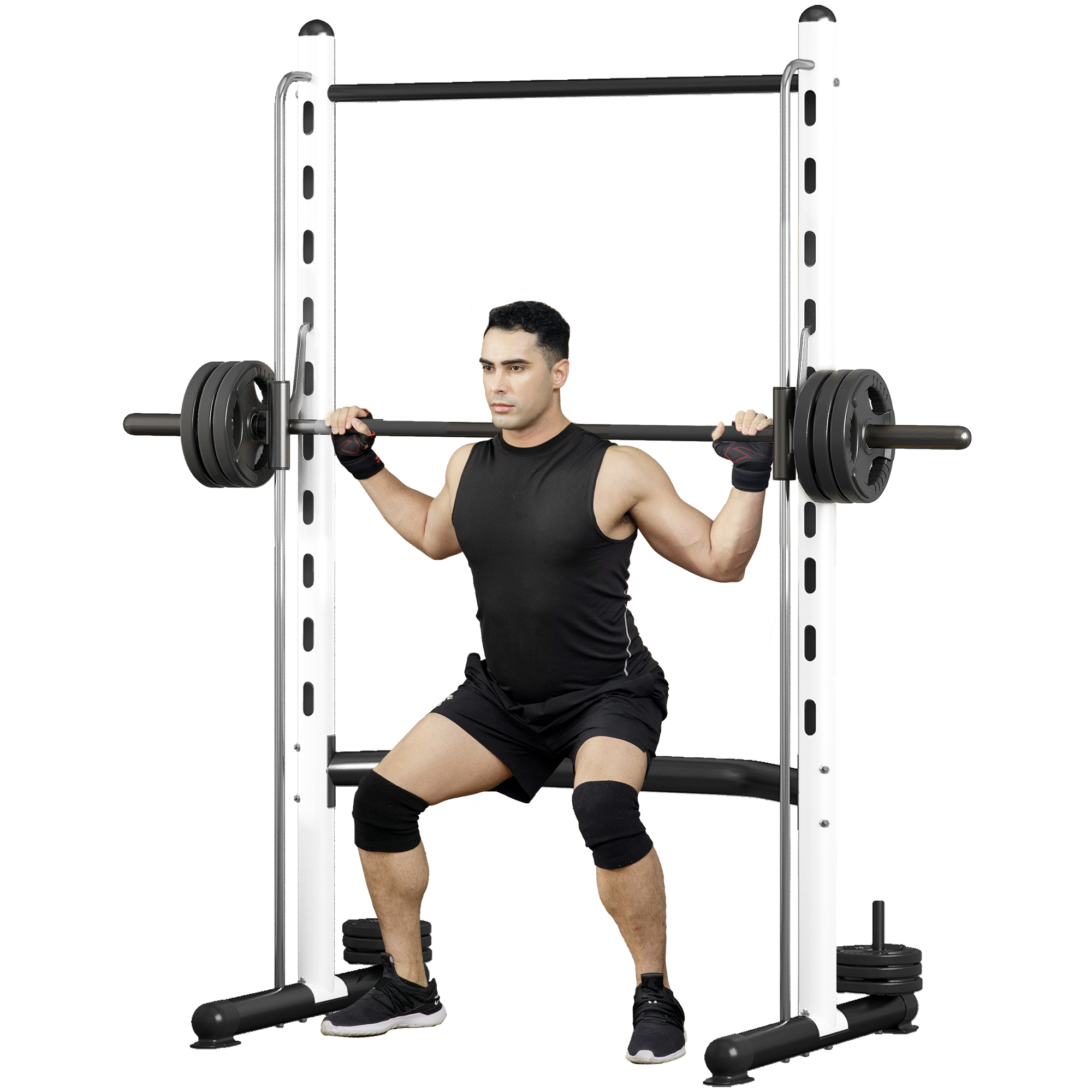 Soozier Squat Rack with Pull Up Bar and Barbell Bar Adjustable Bench Press Multi-Function Weight Lifting Half Rack, Yellow (Drop Shipping Only, Not for Amazon)