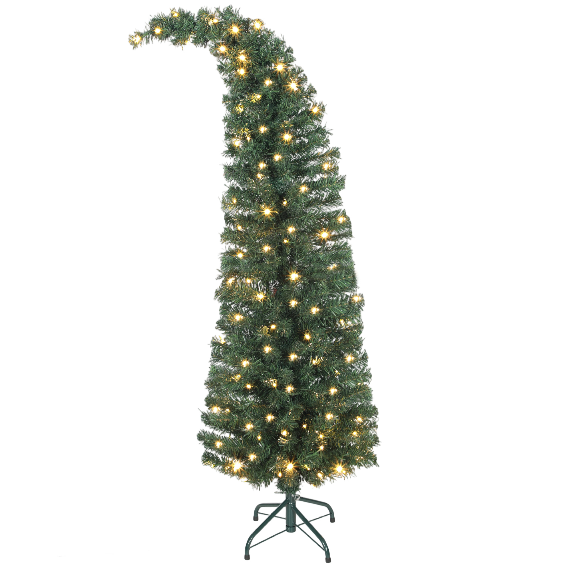 5 ft Prelit Christmas Tree, Whimsical Xmas Tree Slim High Mountain Fir with 100 LEDs and Metal Stand, Green (Drop Shipping Only, Not for Amazon)