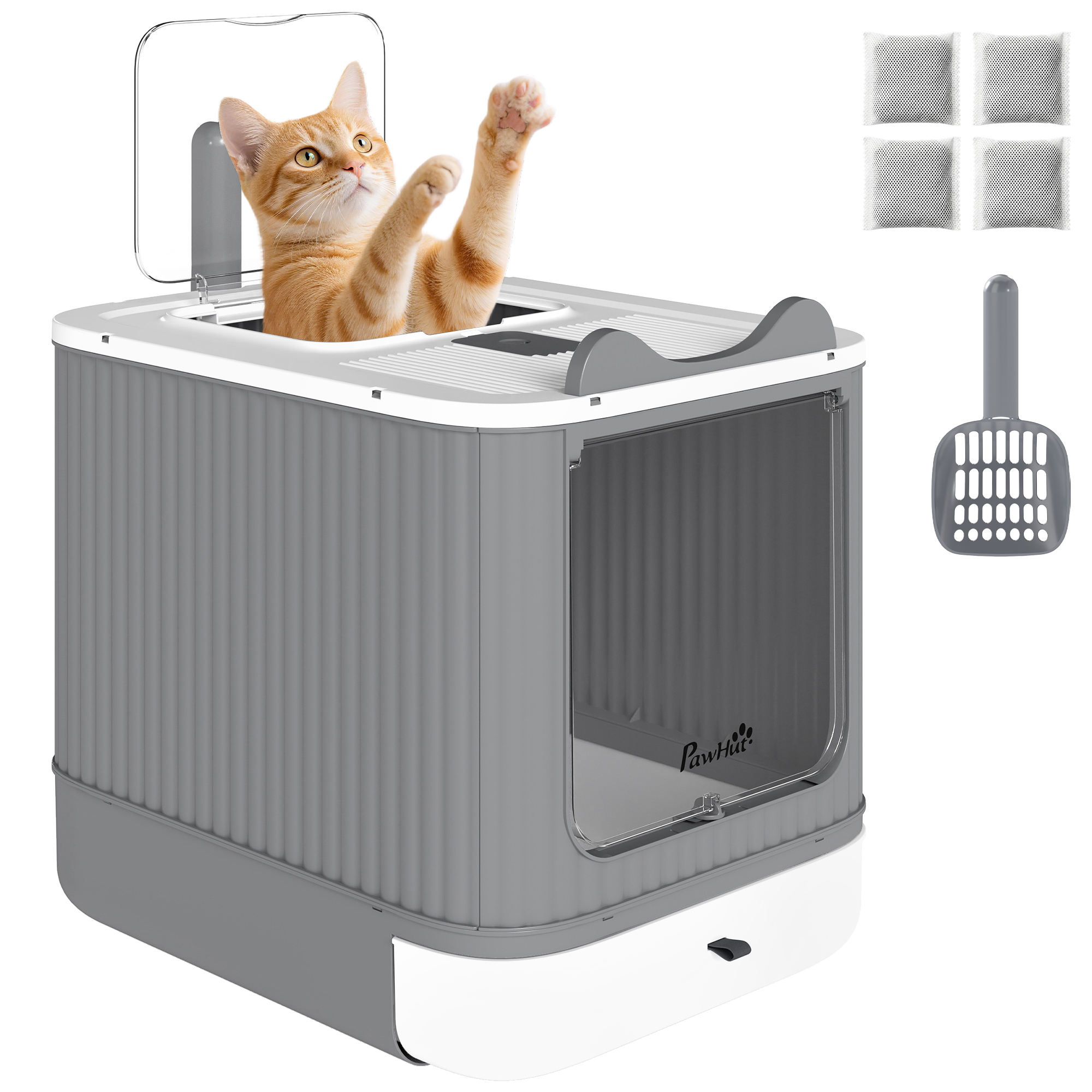 Cat Litter Box with Lid, Enclosed Litter Box for Medium Cats, Front-Entry and Top-Exit, Scoop, Deodorizer Bag, Pink (Drop Shipping Only, Not for Amazon)