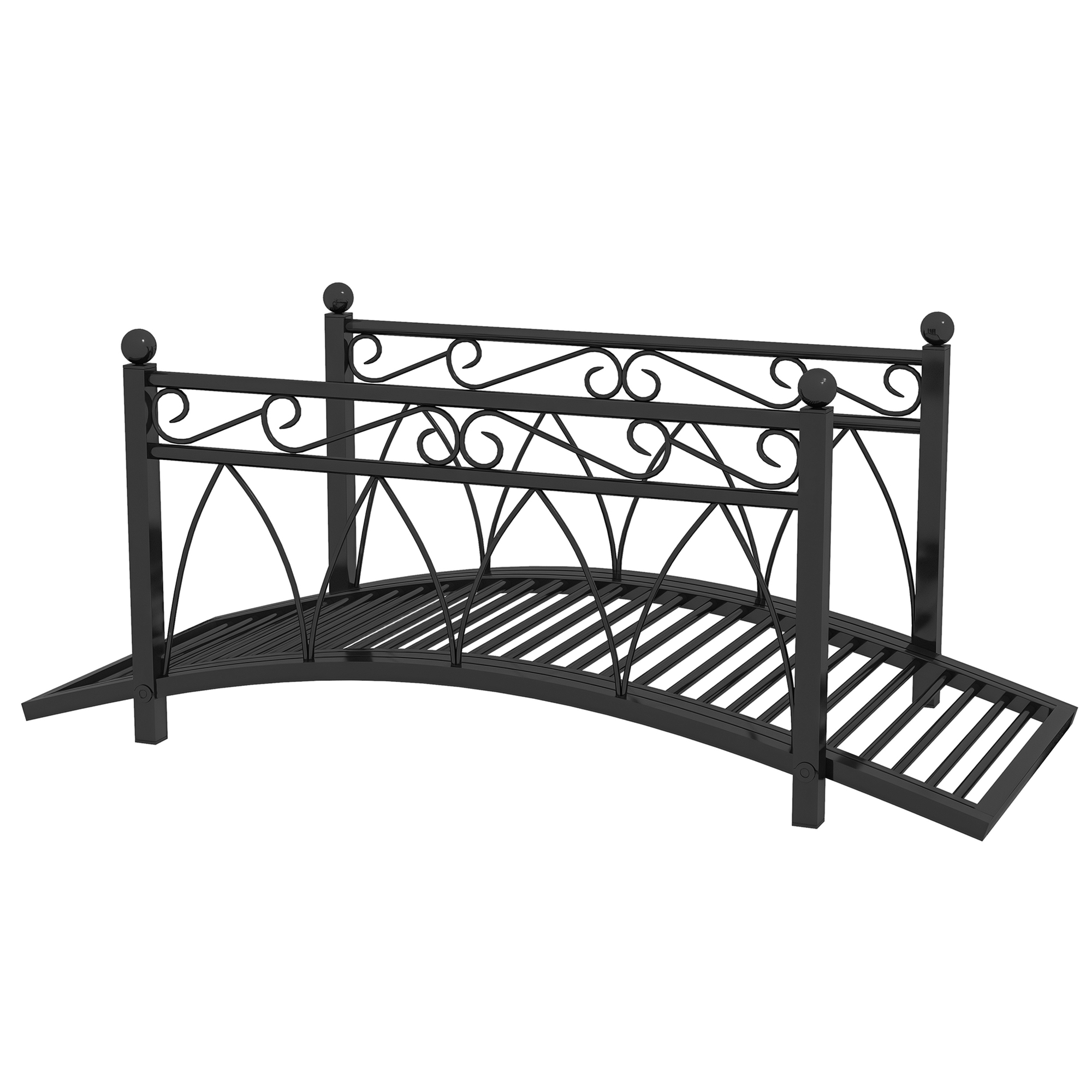 3.3' Metal Arch Zen Garden Pond Bridg with Safety Siderails for Stream, Fish Pond, Black (Drop Shipping Only, Not for Amazon)
