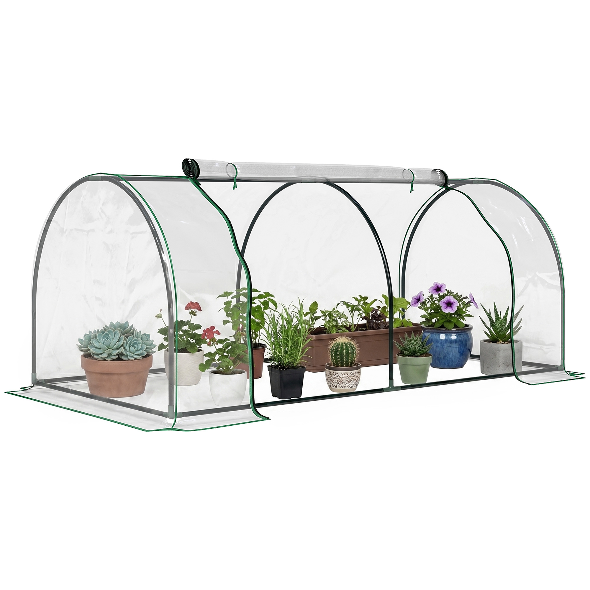 7' L x 3' W x 2.5' H Portable Tunnel Greenhouse for Outdoor Garden Hot House with 4 Zippered Doors, PVC Cover (Drop Shipping Only, Not for Amazon)